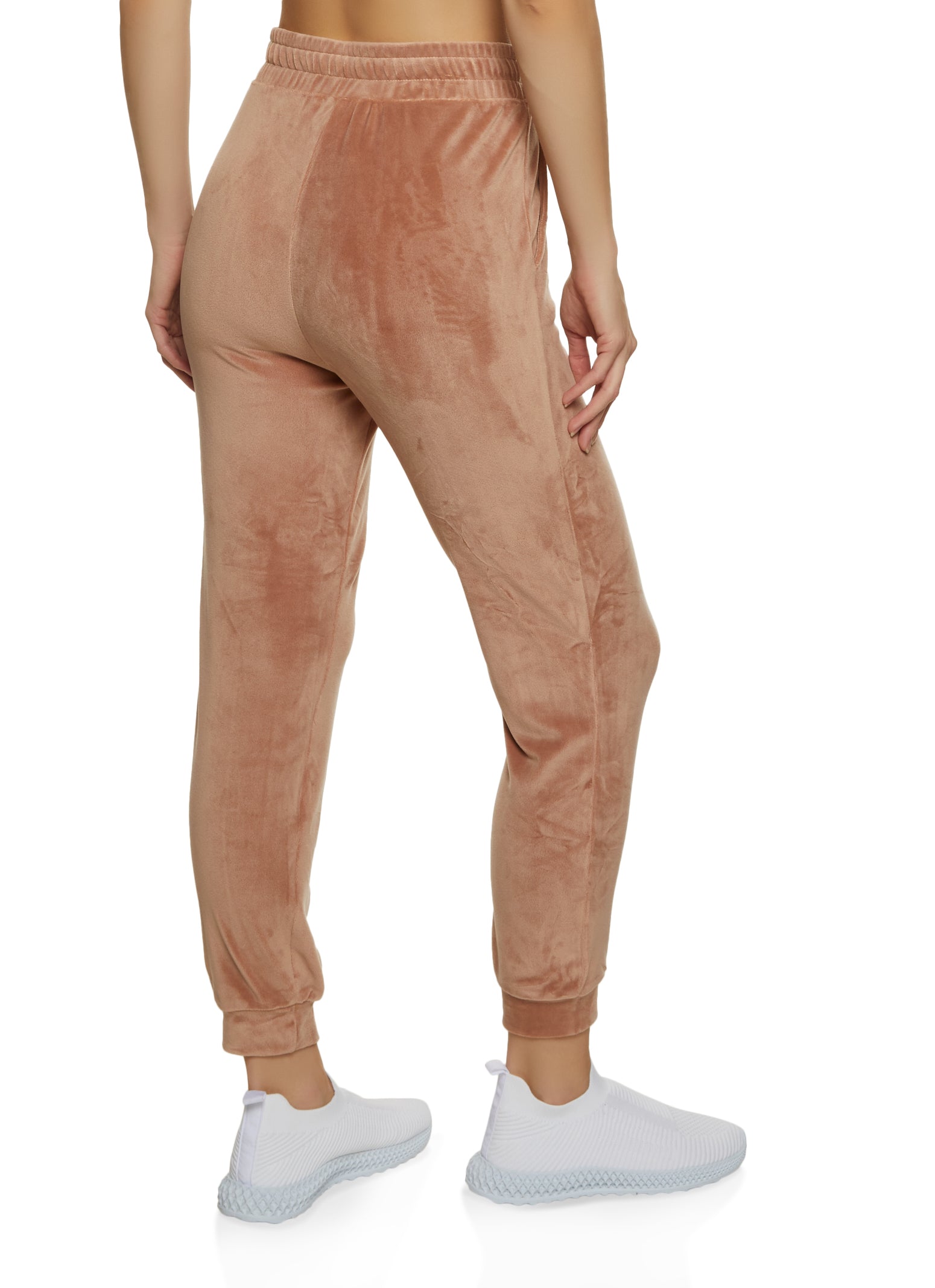 Velour High Waisted Joggers - Tan