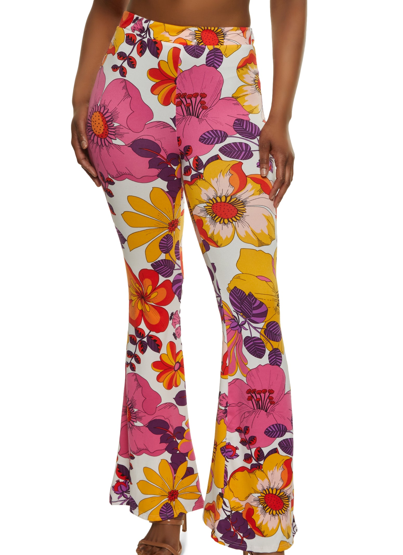 Flared Pants - Pink/floral - Ladies