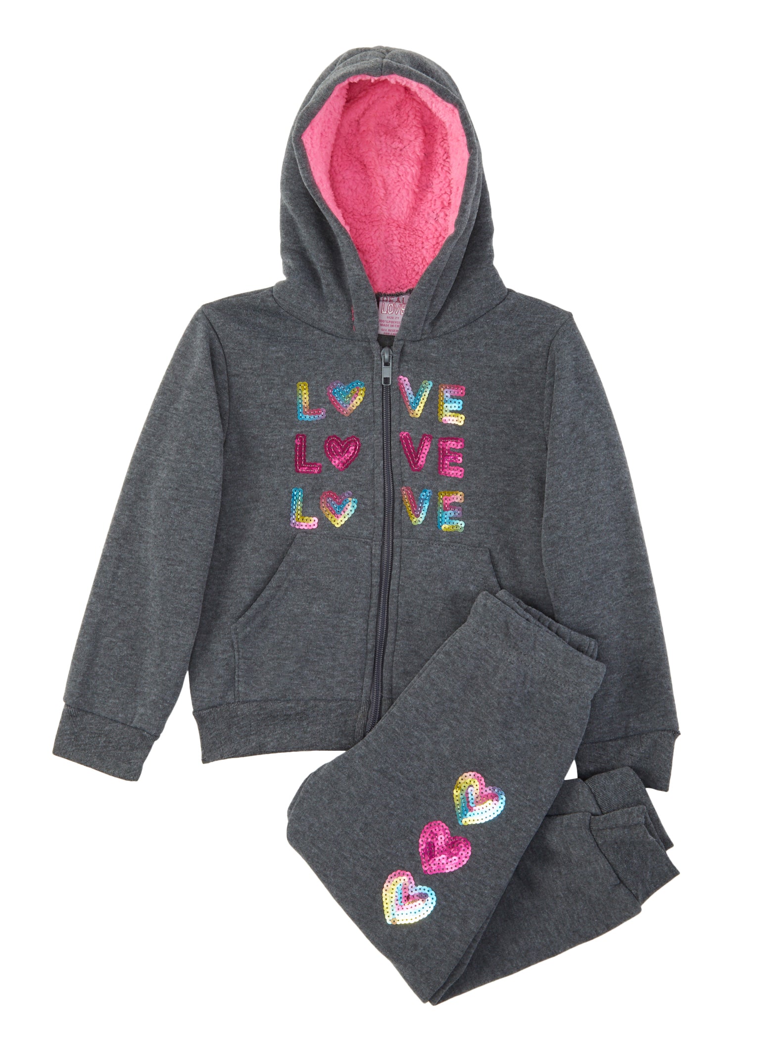 Toddler Girls Sequin Love Zip Up Hoodie and Joggers