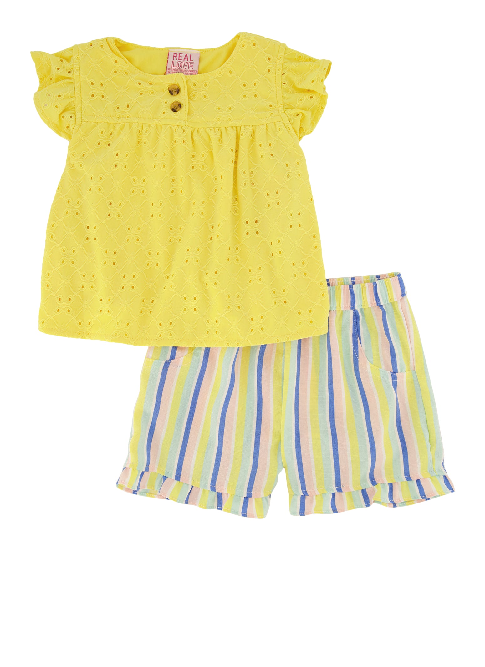 Toddler Girls Eyelet Cap Sleeve Top and Striped Shorts