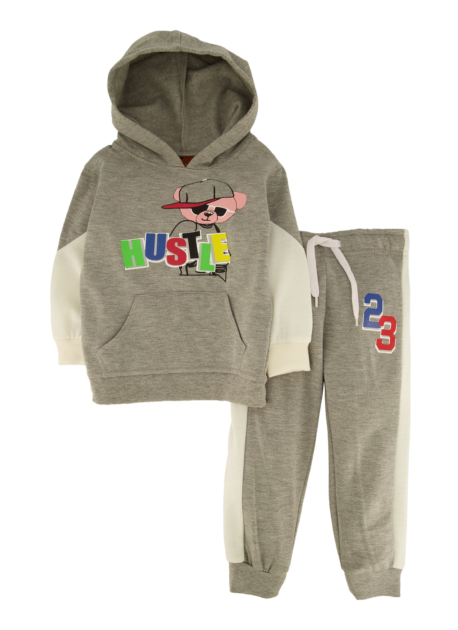 Toddler Boys Hustle Bear Graphic Hoodie and Joggers Gray