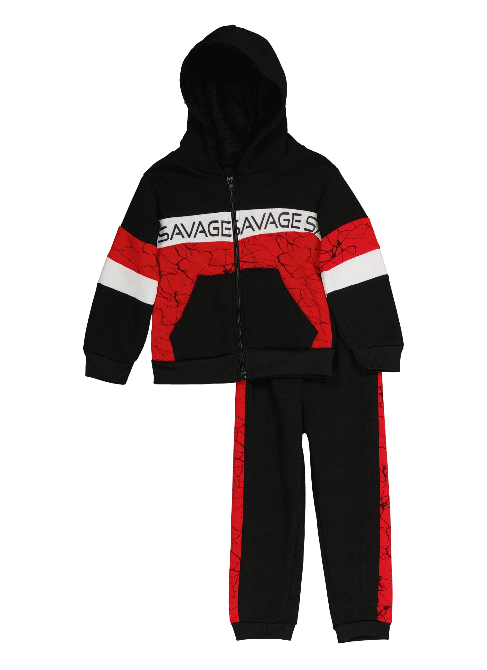 Toddler Boys Savage Color Blocked Zip Front Hoodie and Joggers - Red