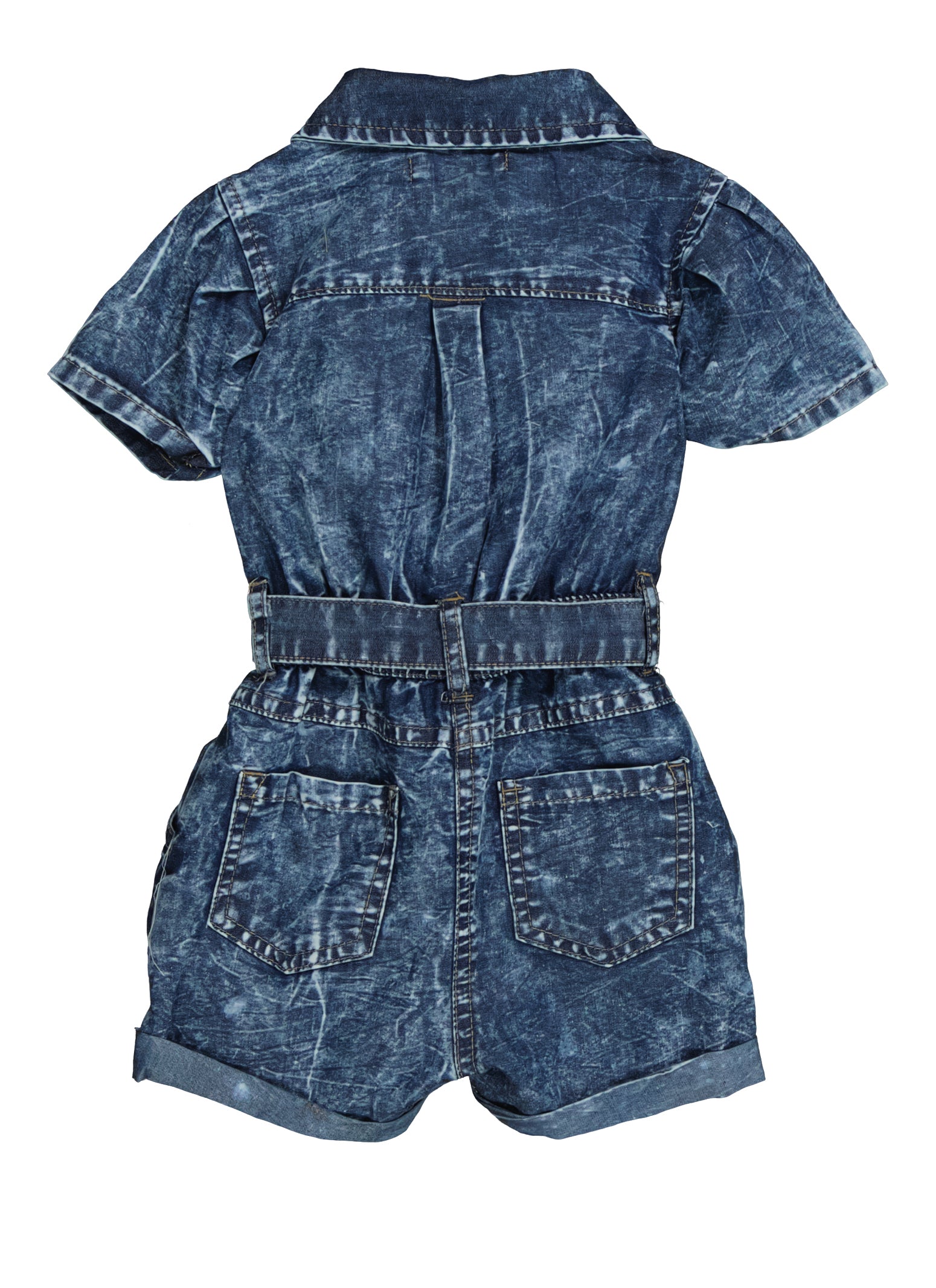 Short Sleeve Zip Front Denim Romper