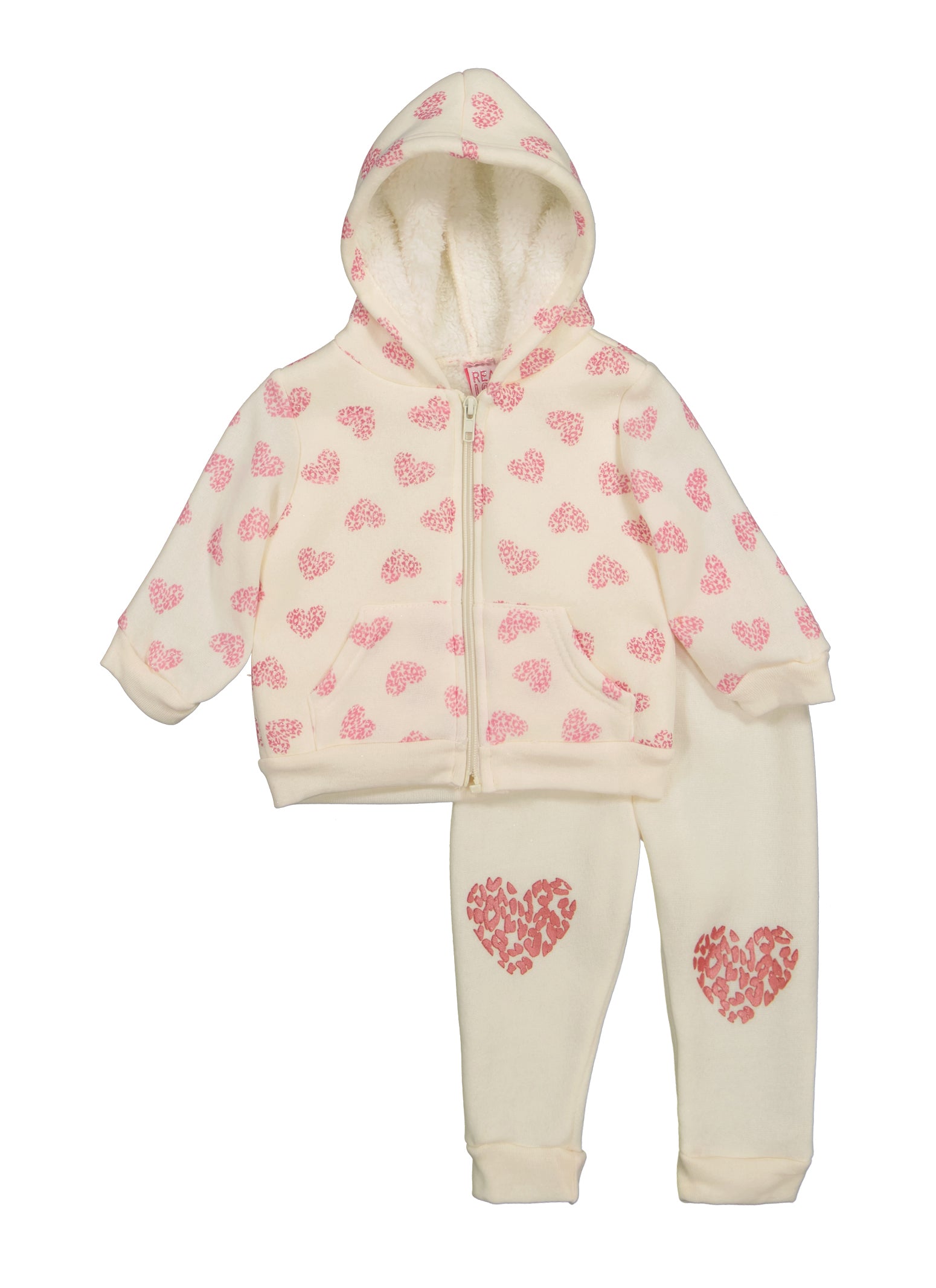 Baby Girls 12-24M Glitter Heart Print Zip Up Hoodie and Joggers