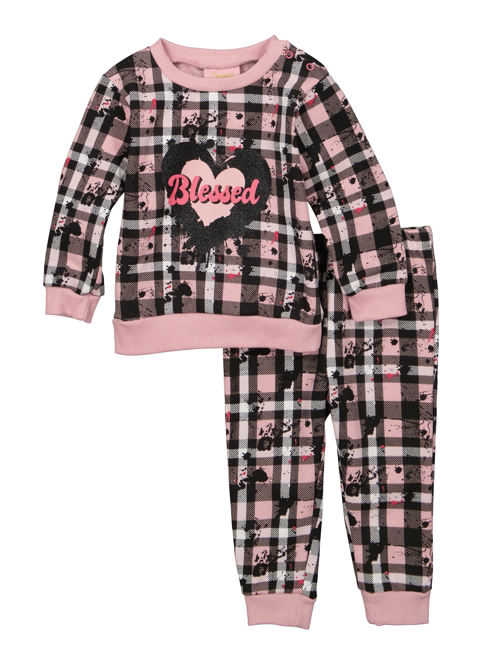 Baby Girls 12 24M Blessed Mixed Print Sweatshirt and Joggers