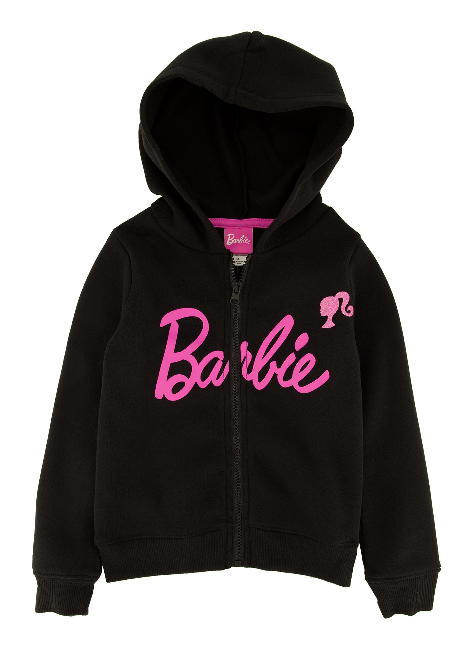 Little Girls Barbie Zip Front Graphic Hoodie Black