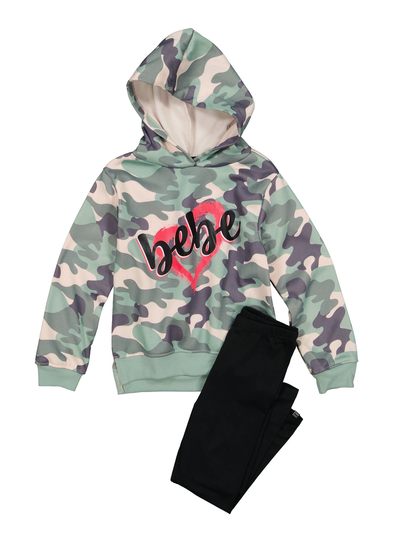 Little Girls Bebe Camo Graphic Hoodie and Leggings Camel