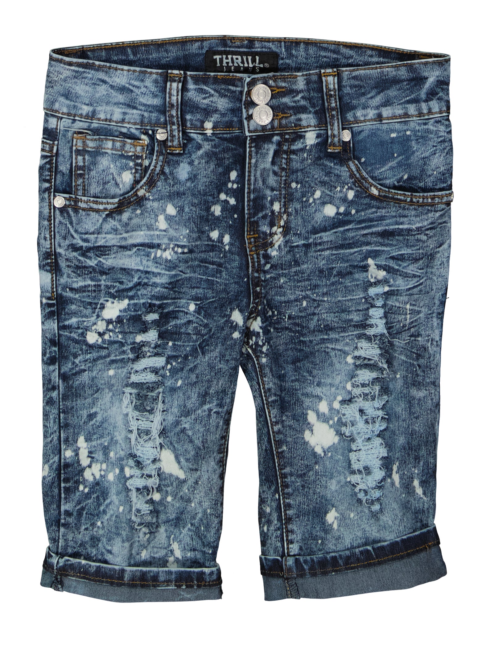 Girls Paint Splatter Distressed Denim Bermuda Shorts