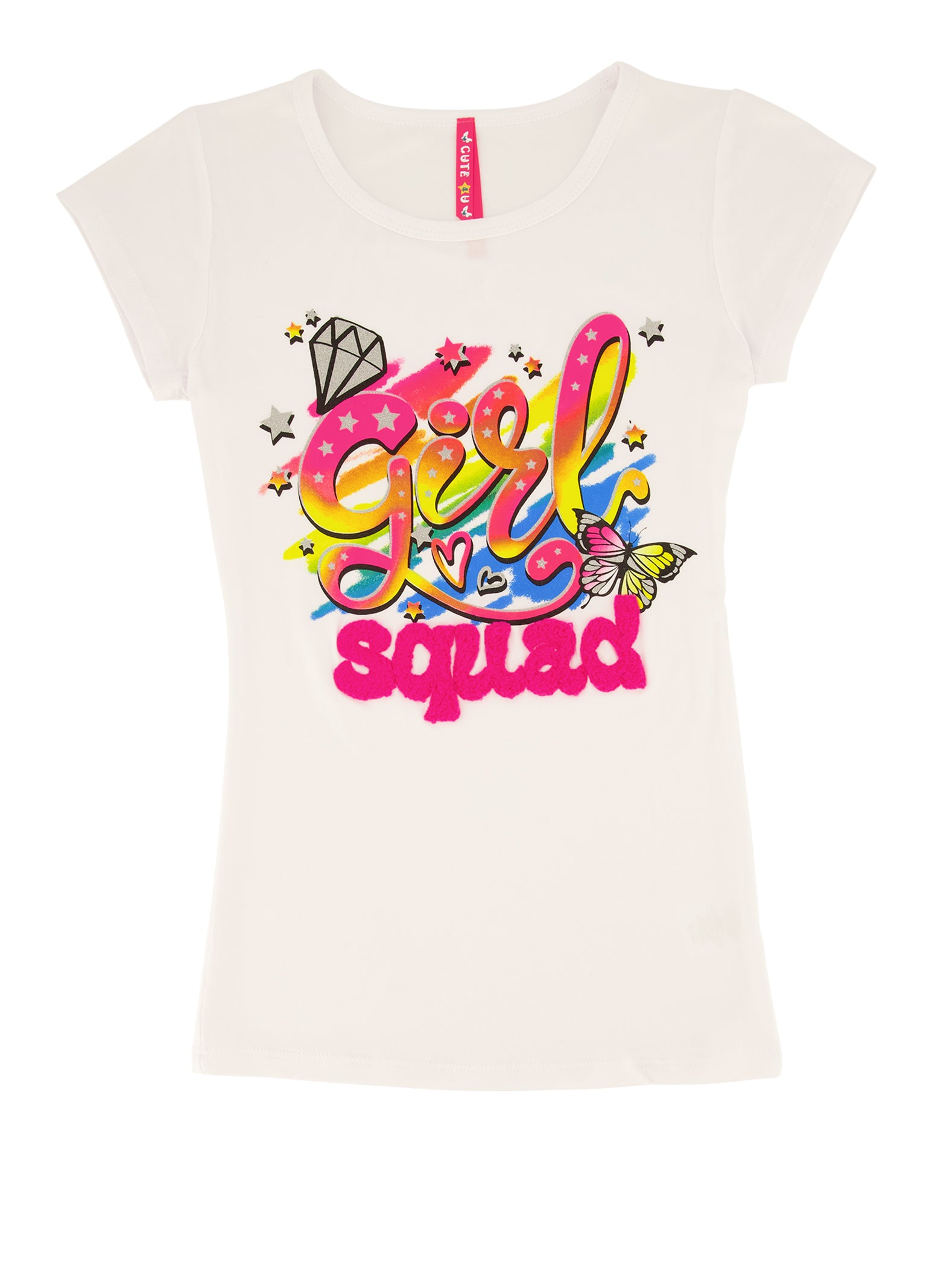 Girls Glitter Girl Squad Chenille Patch Embroidered Graphic Tee