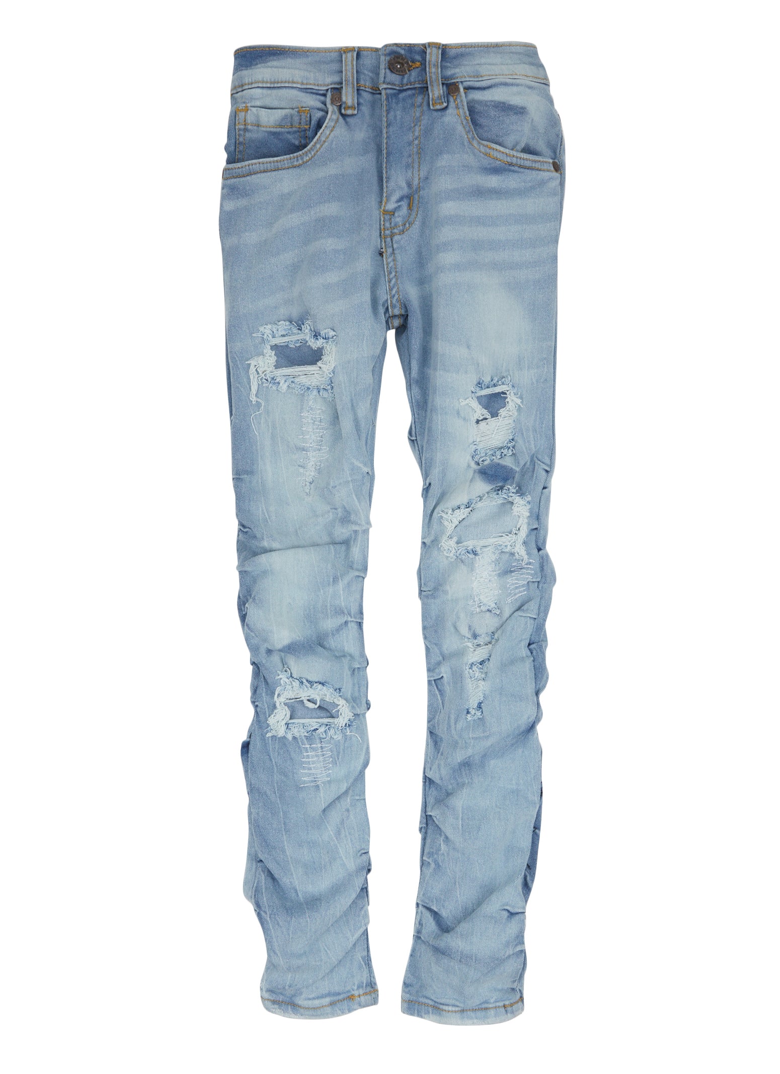 Boys Whiskered Distressed Stacked Jeans