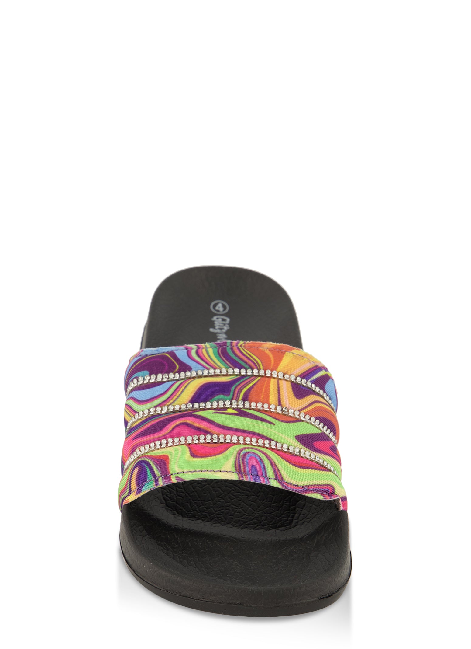 Girls Tie Dye Rhinestone Pool Slides Black