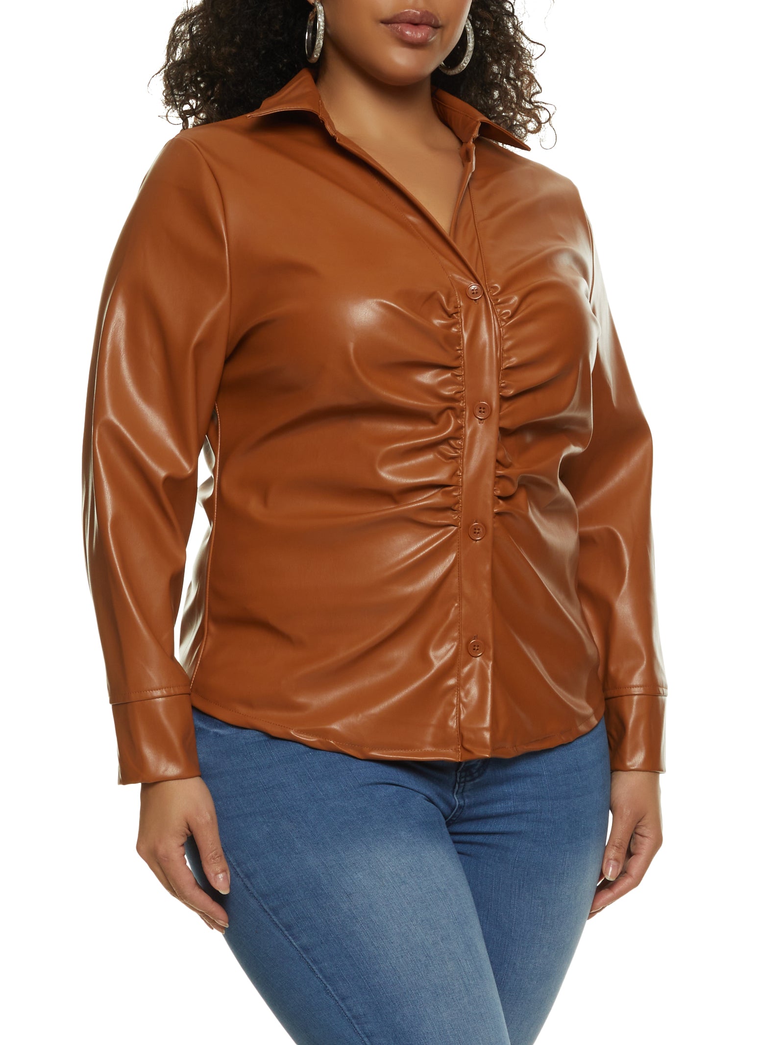 Plus size faux hot sale leather shirt