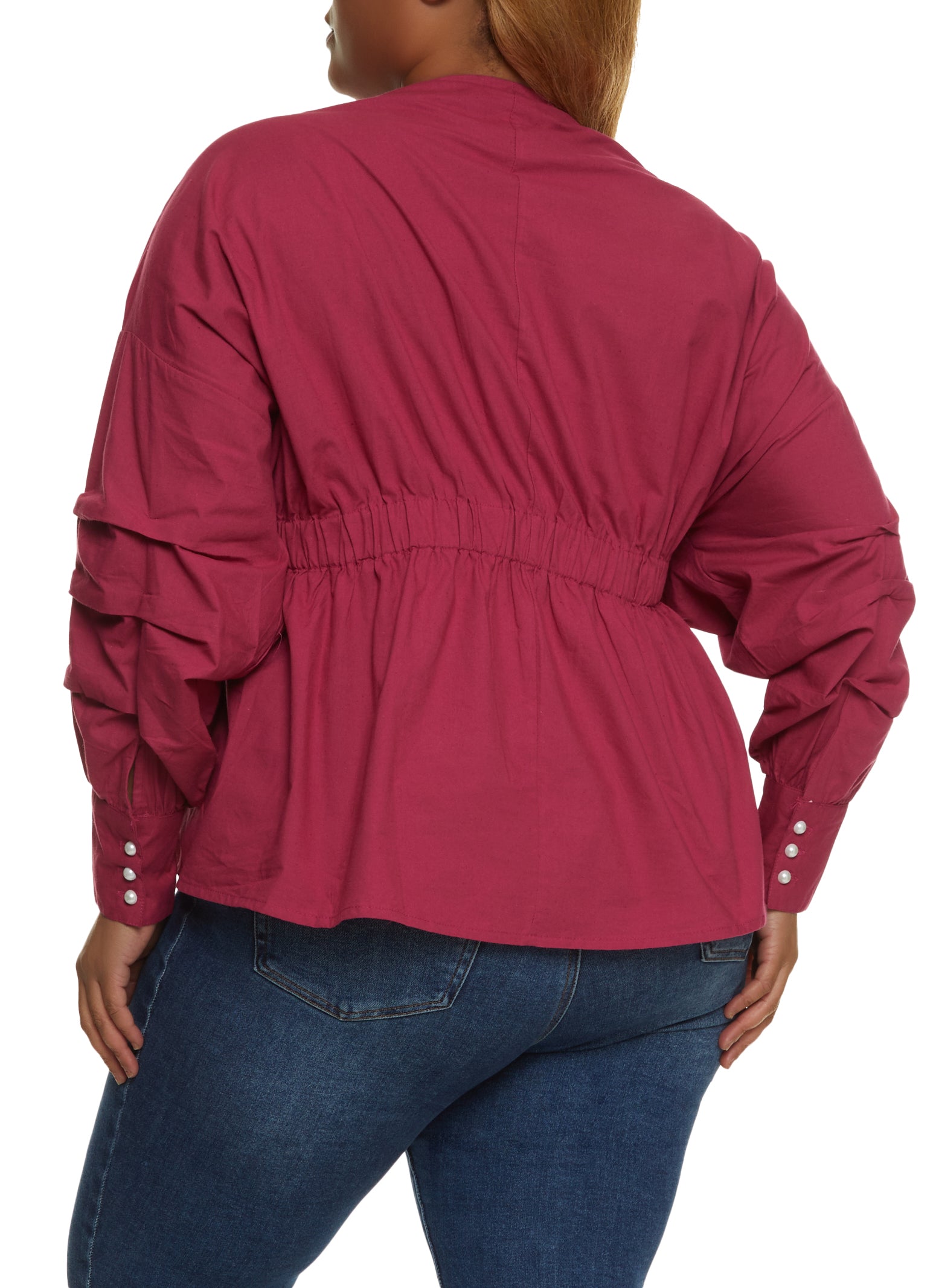 Plus Size Organza & Scuba Puff Sleeve Top Plus Size Peplum Tops