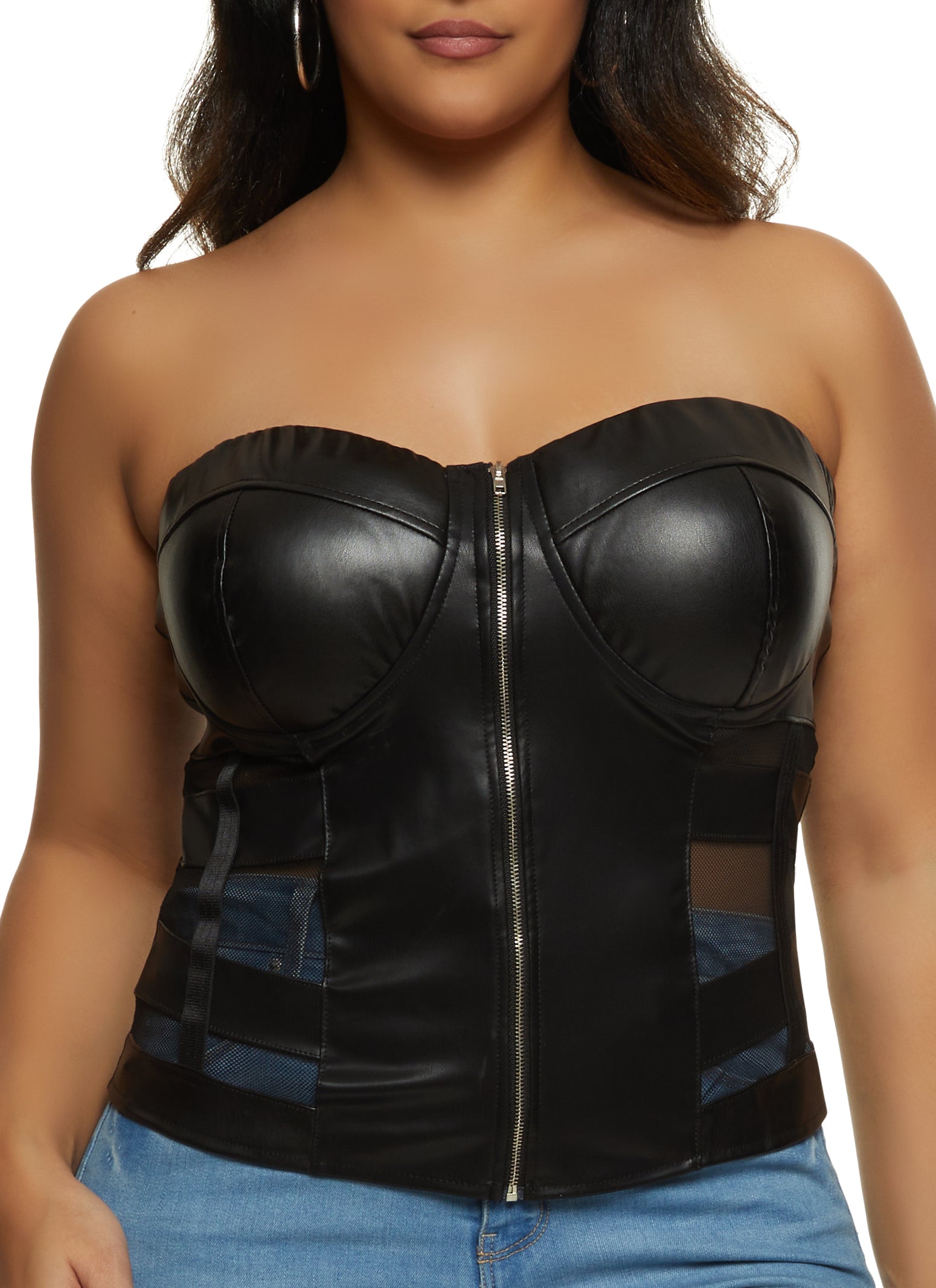 Plus Size Faux Leather Bustier Top