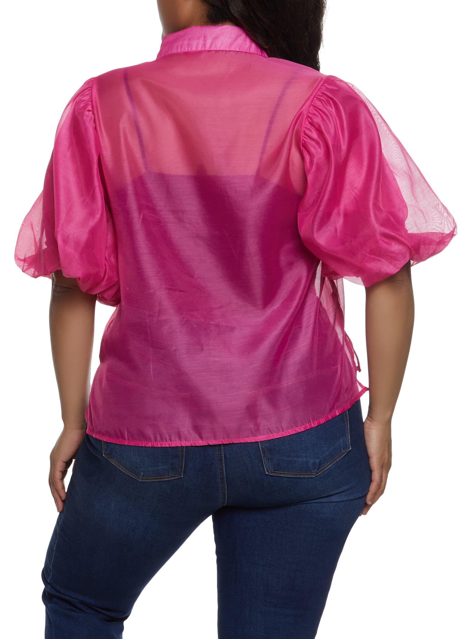 Plus Size Puff Sleeve Organza Blouse