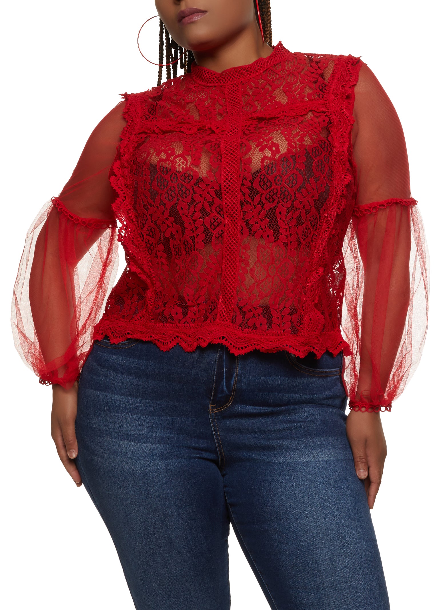 red lace blouse plus size