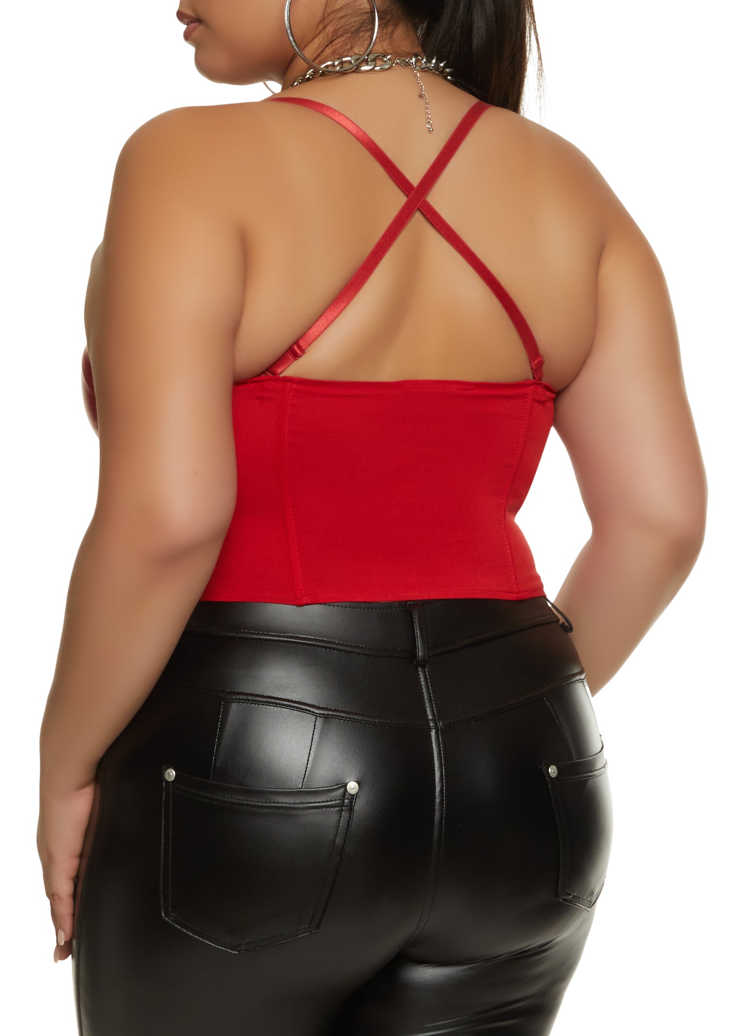 Maroon Faux Leather Bustier Flare Tank Top