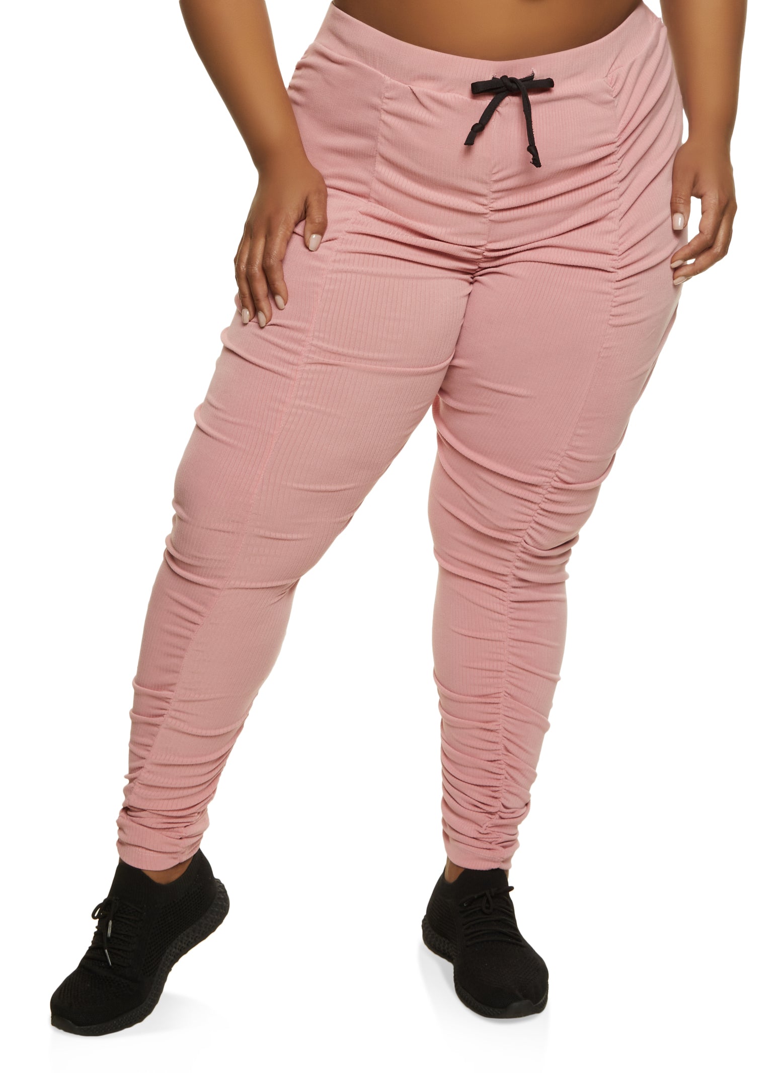 Plus Size Ribbed Knit Stacked Pants