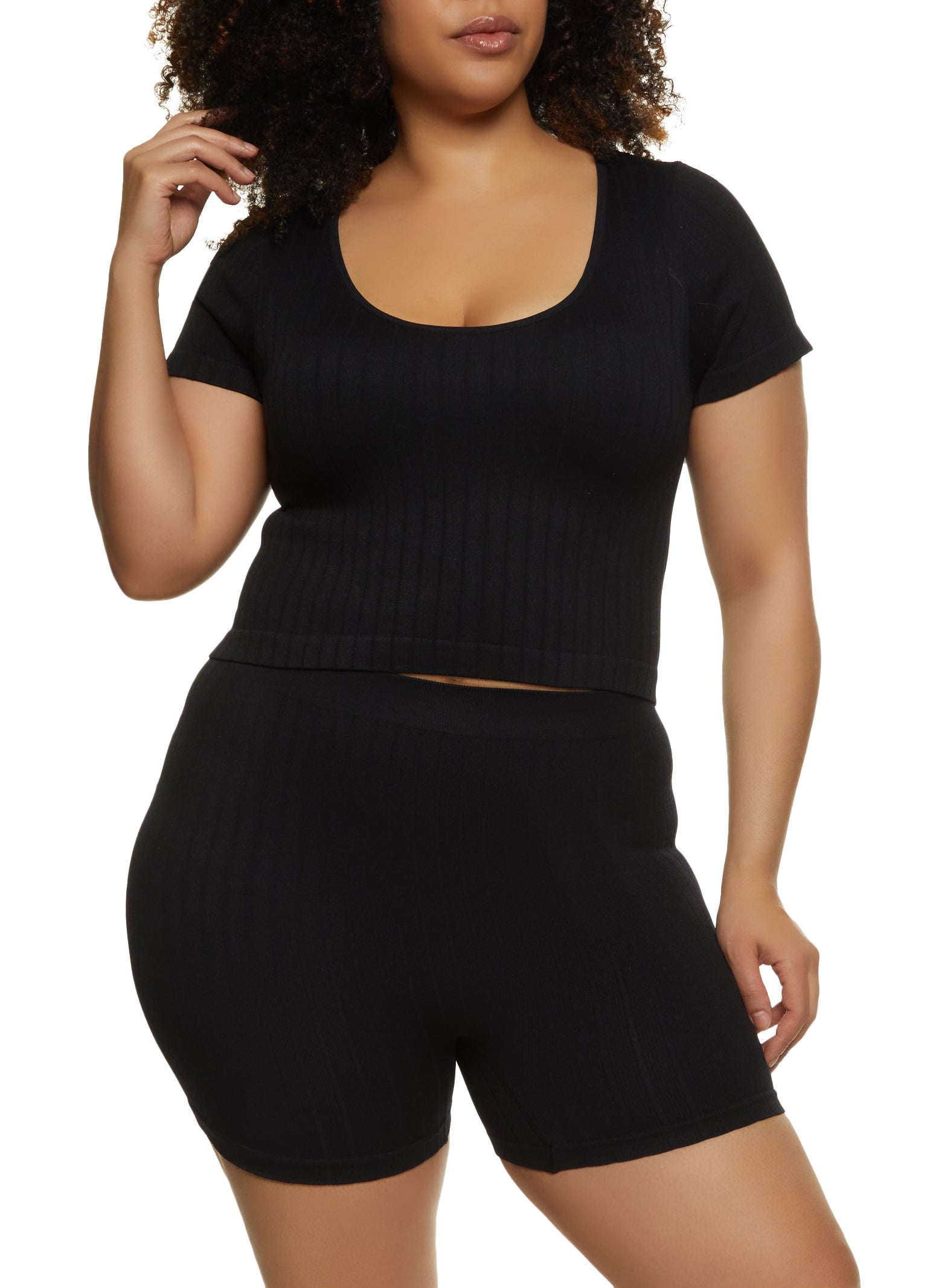 Plus Size Compression Ribbed Tee