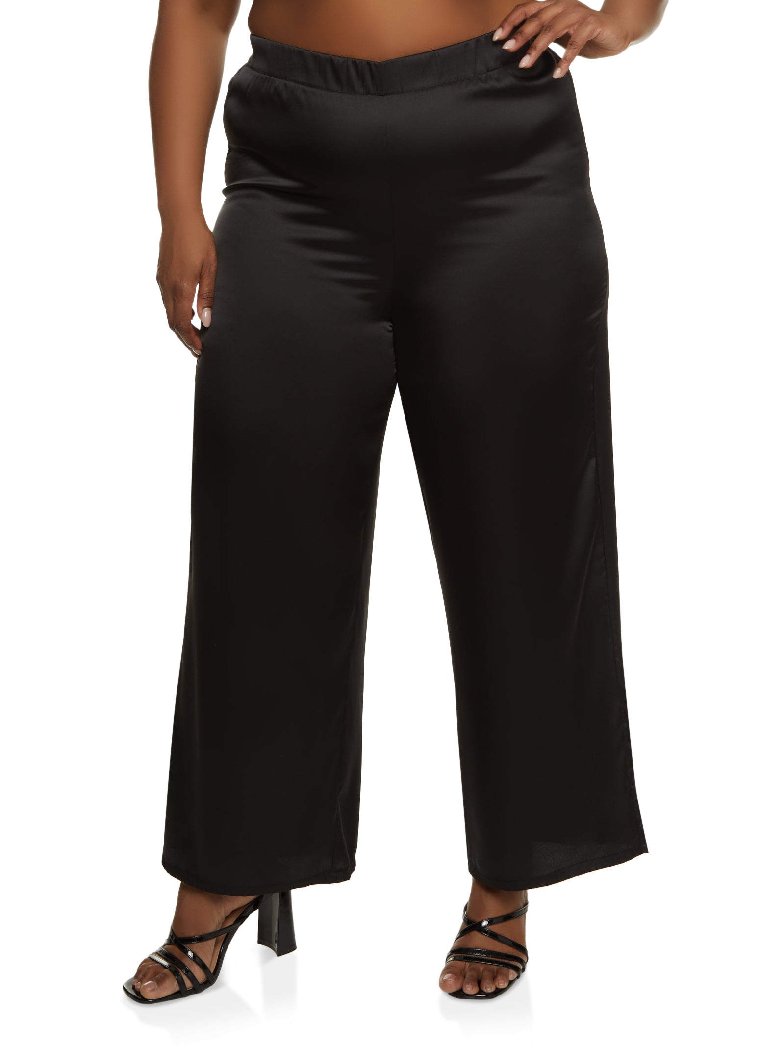 Plus Size Satin High Waisted Wide Leg Trousers