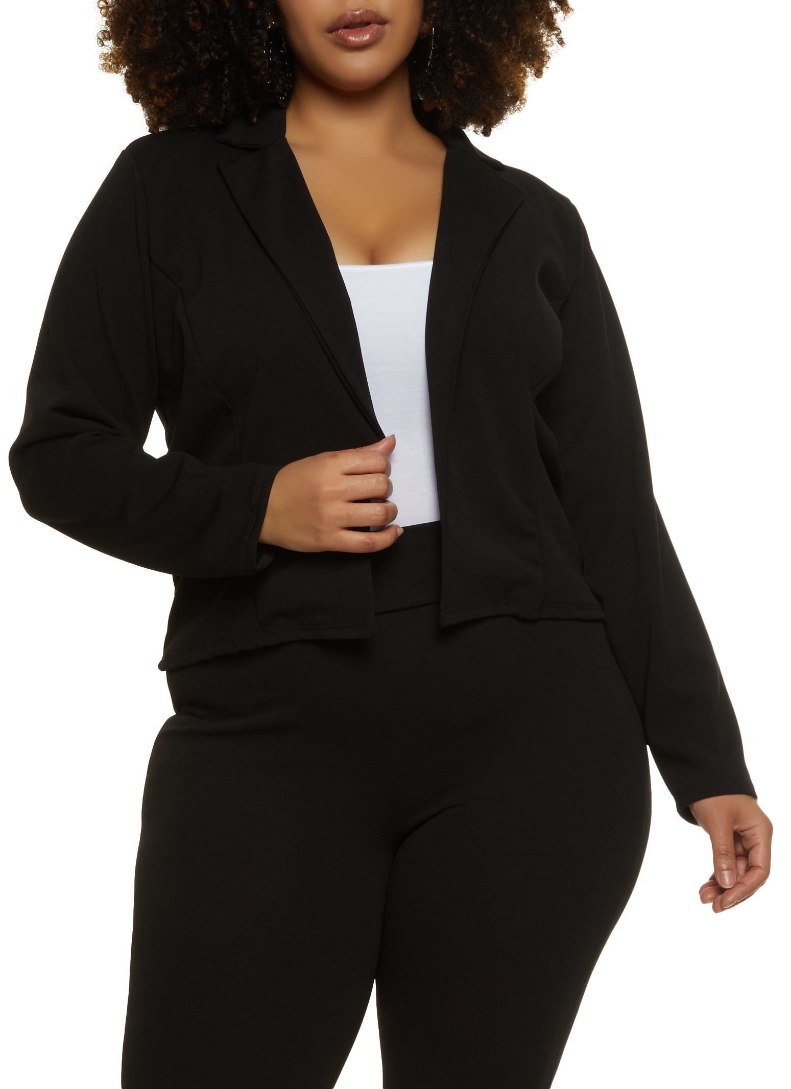 Plus Size Solid Crepe Knit Cropped Blazer