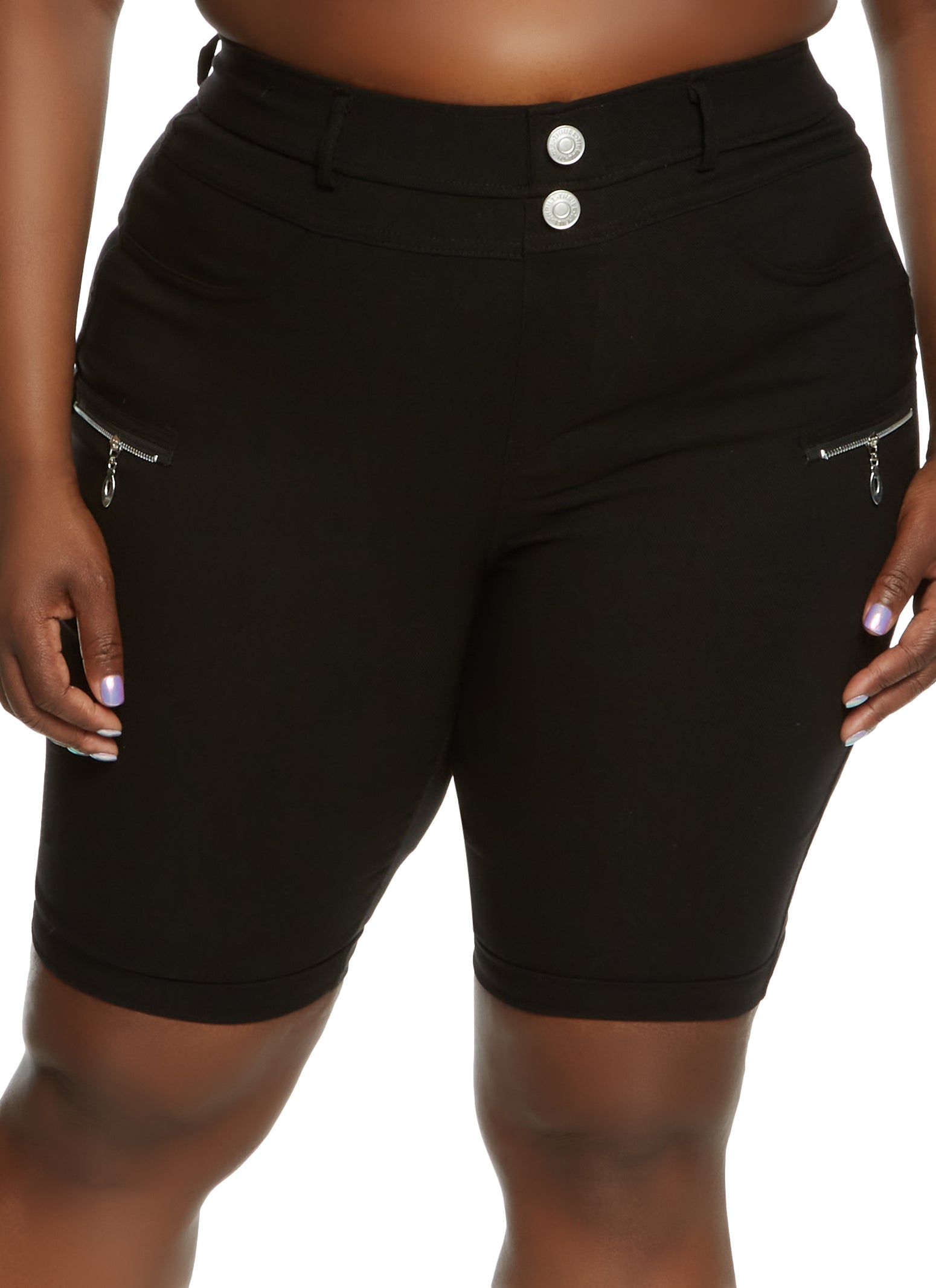 Plus Size Zip Detail Bermuda Shorts