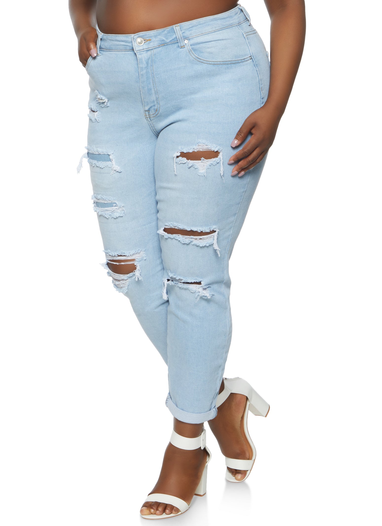 plus size light wash ripped jeans