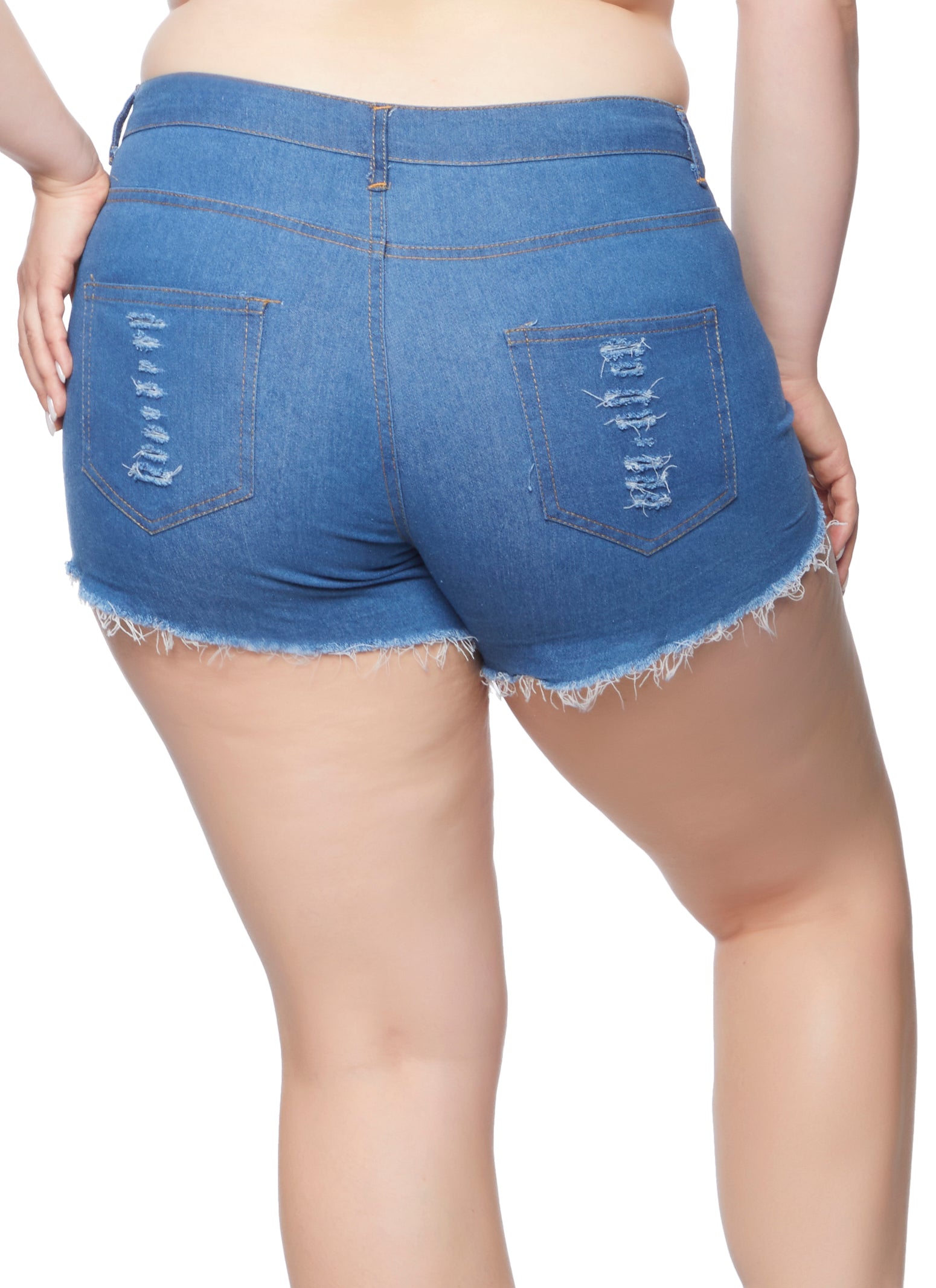 Plus size cheap frayed denim shorts