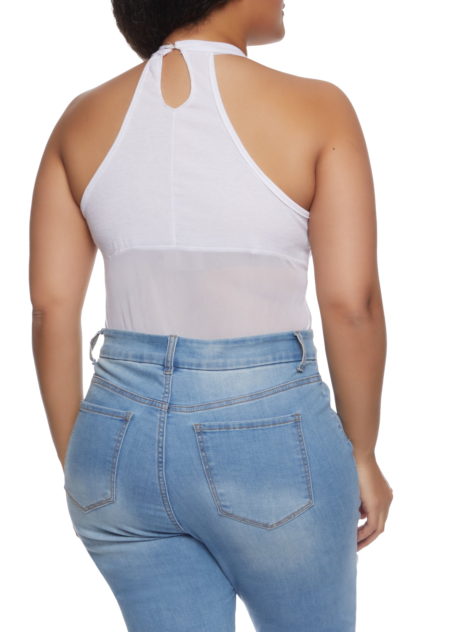 Plus Size High Neck Mesh Bodysuit 9900