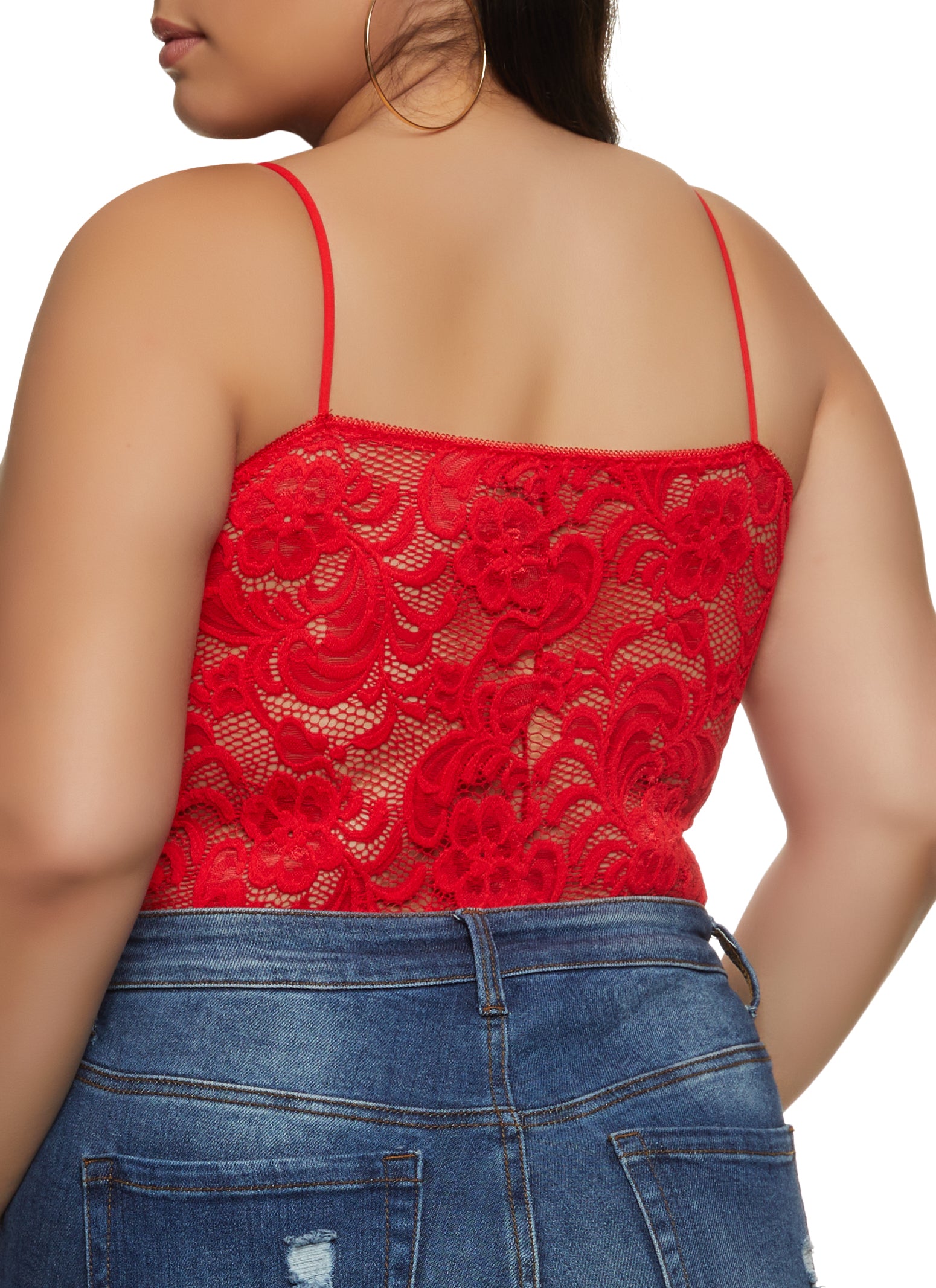 Plus Size Floral Lace Cami Bodysuit 