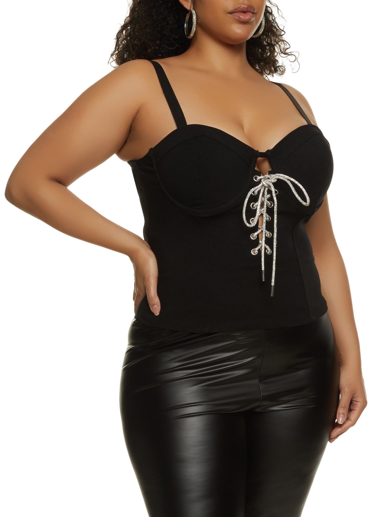Plus Size Lace Up Front Convertible Bustier Top