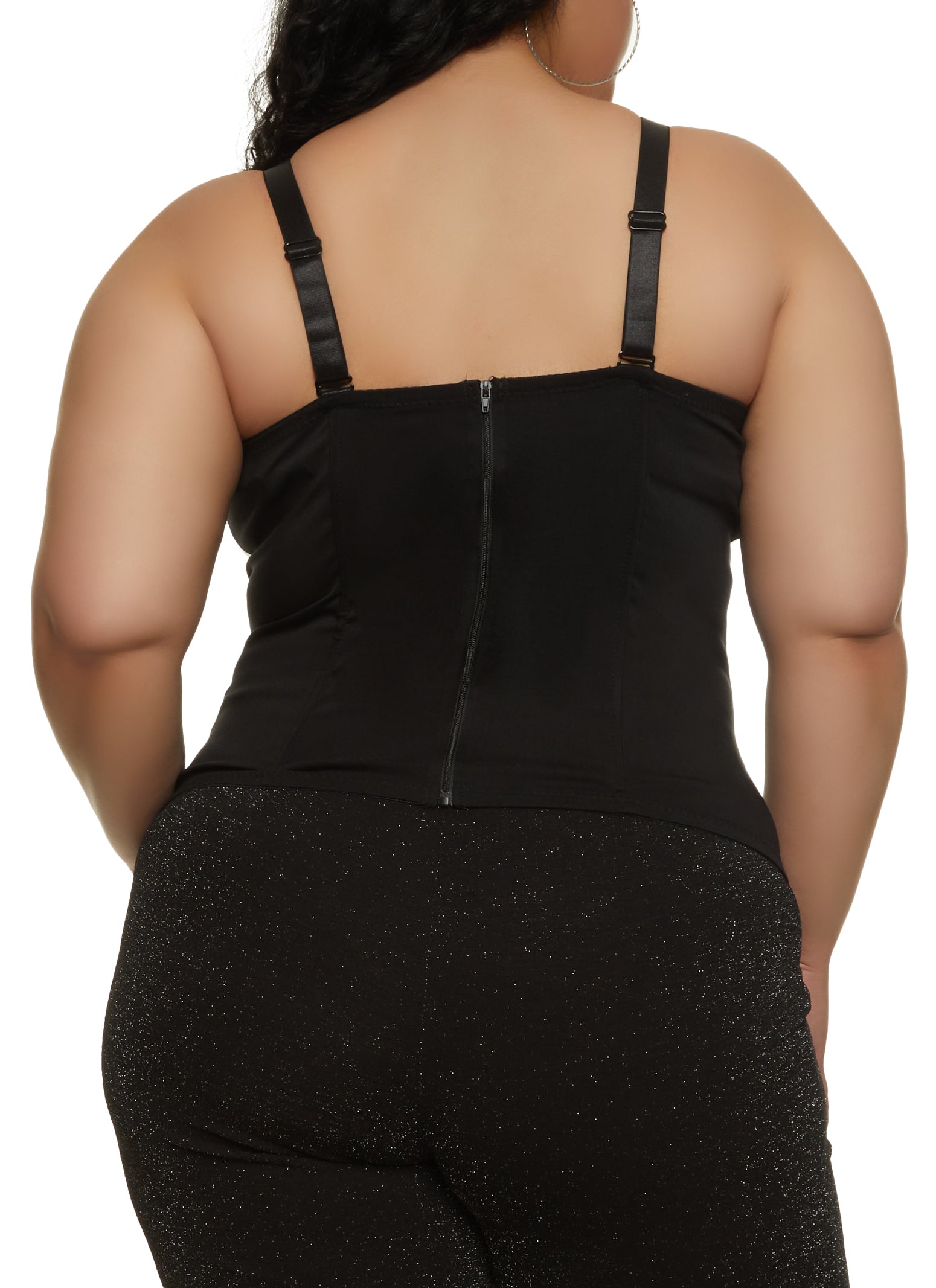 Final Sale Plus Size Faux Leather Corset Waist Midi Dress in Black