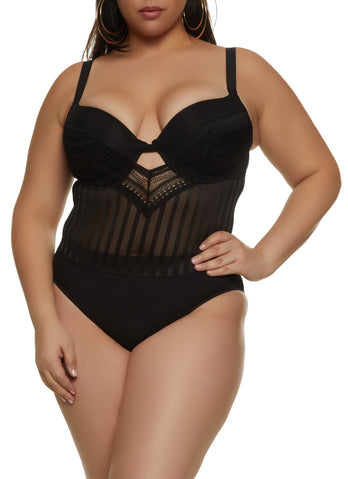 Plus Size Velvet Burnout Patterned Mesh Bodysuit