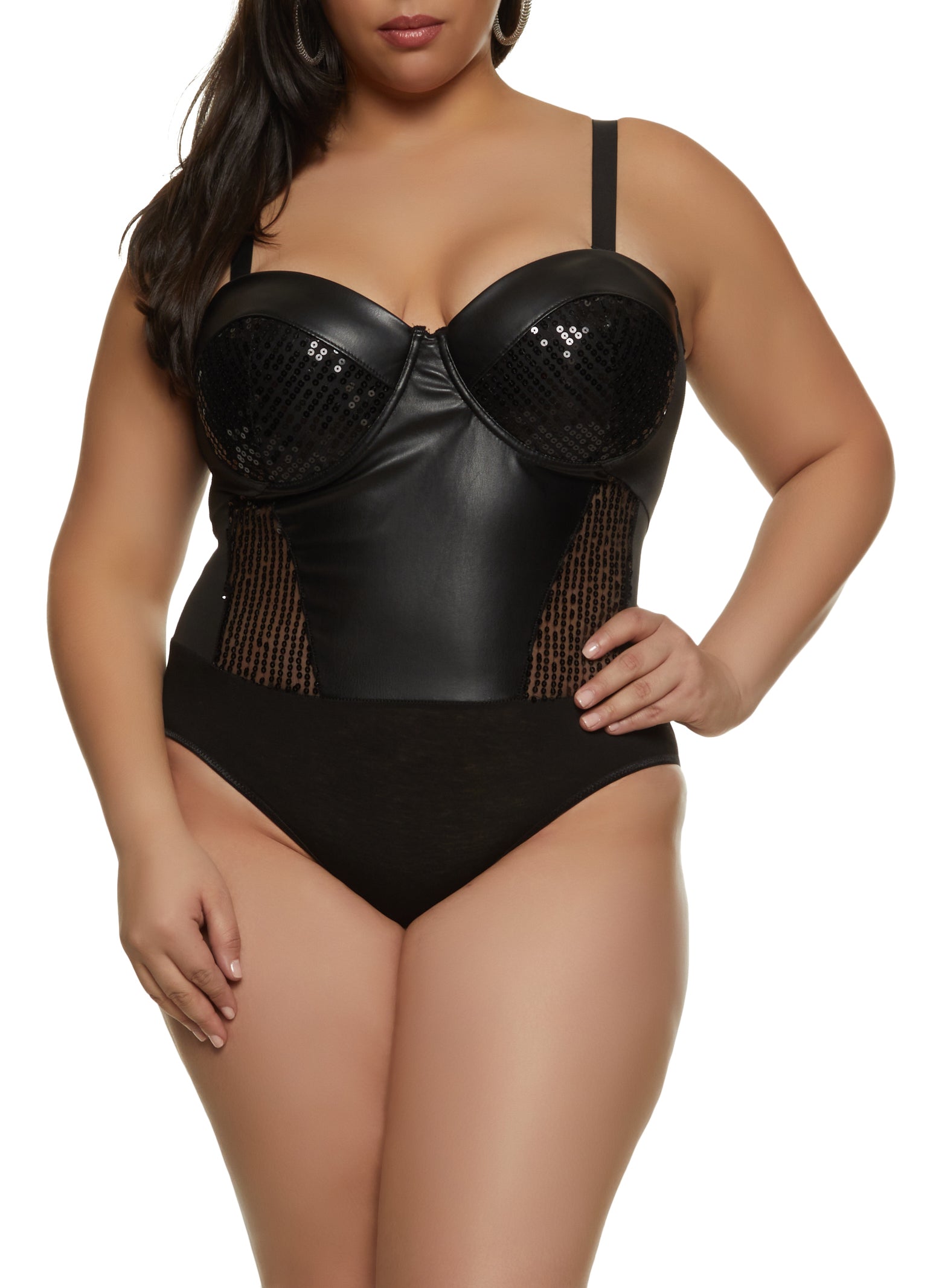 Plus Size Latex Full Cover Bodysuit Faux Leather High Elasticity