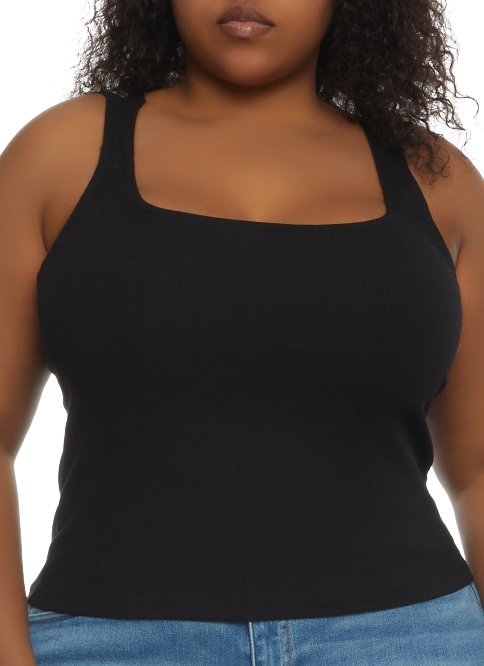 Plus Size Ribbed Square Neck Tank Top