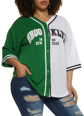 Plus Size Brooklyn 23 Pinstripe Baseball Shirt - Black