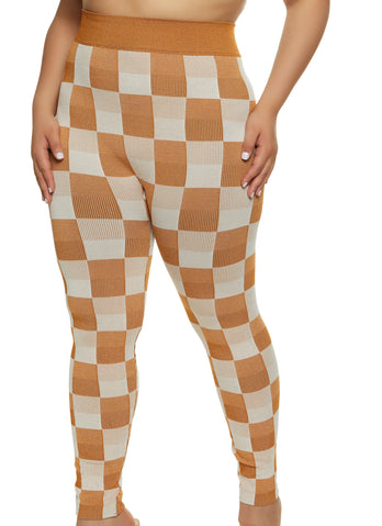 Plus Size Casual Leggings Women's Plus Plaid Print High - Temu