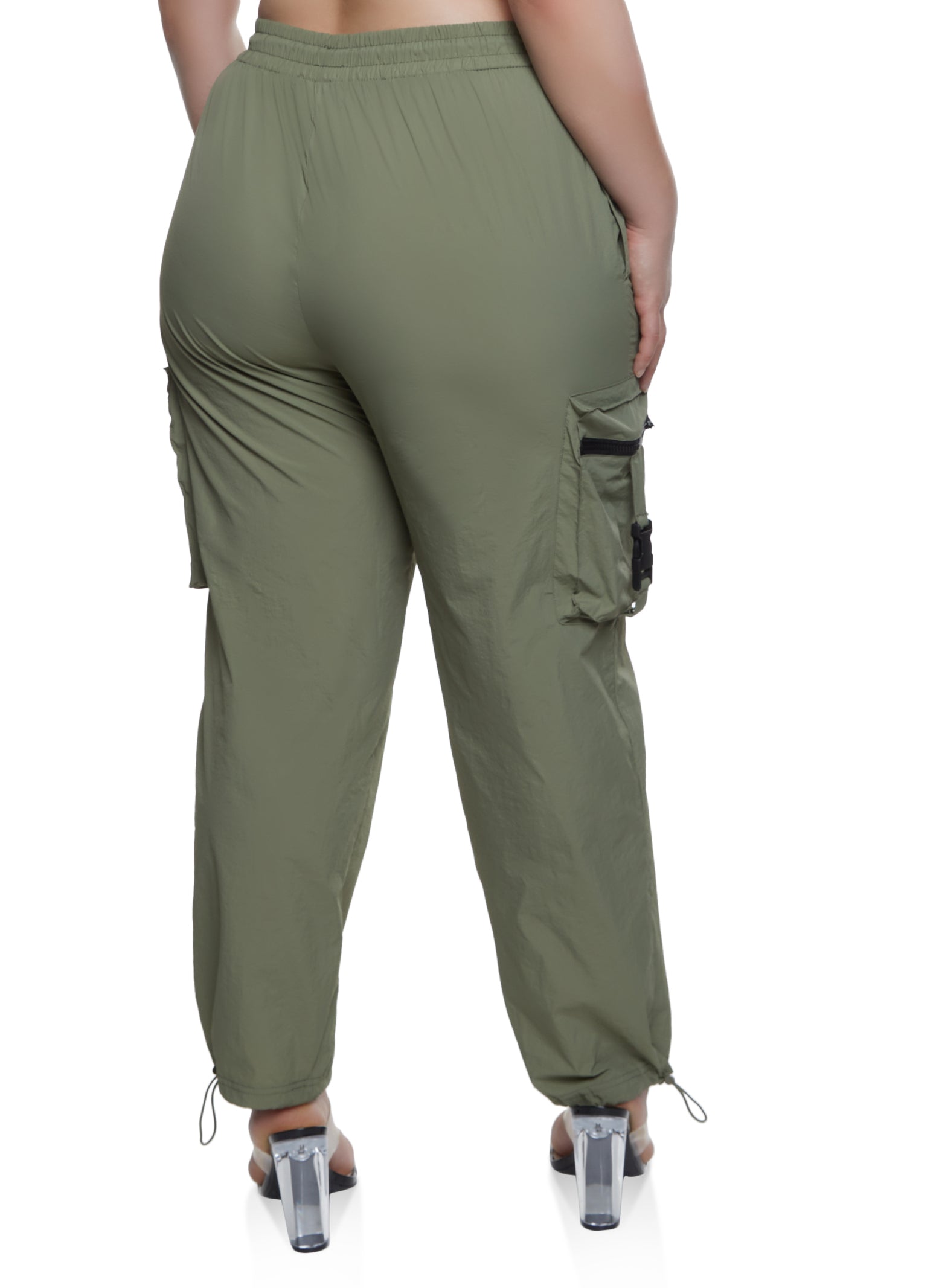 Plus Size Nylon Toggle Hem Cargo Pants