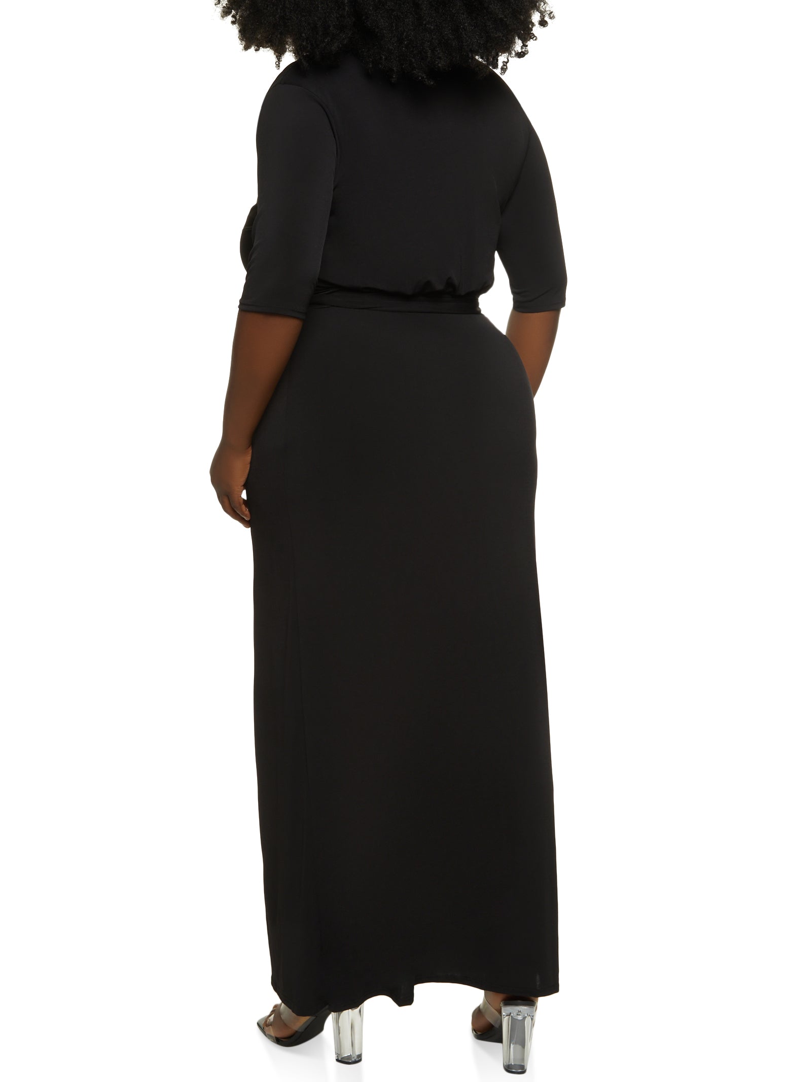 Plus Size Faux Wrap Belted Maxi Dress 8798