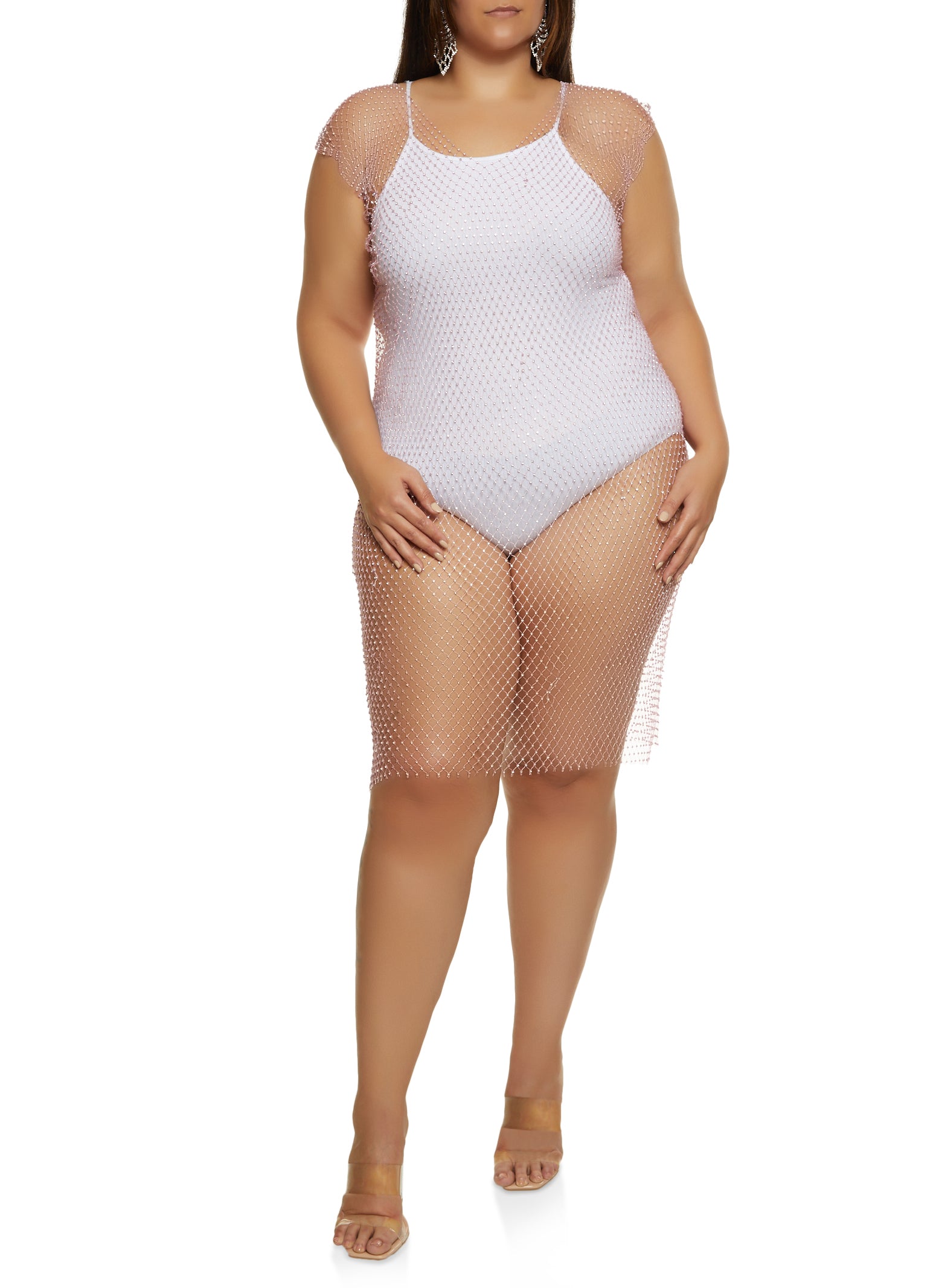 Rhinestone Fishnet Bodysuit, Women's Plus Size Lingerie