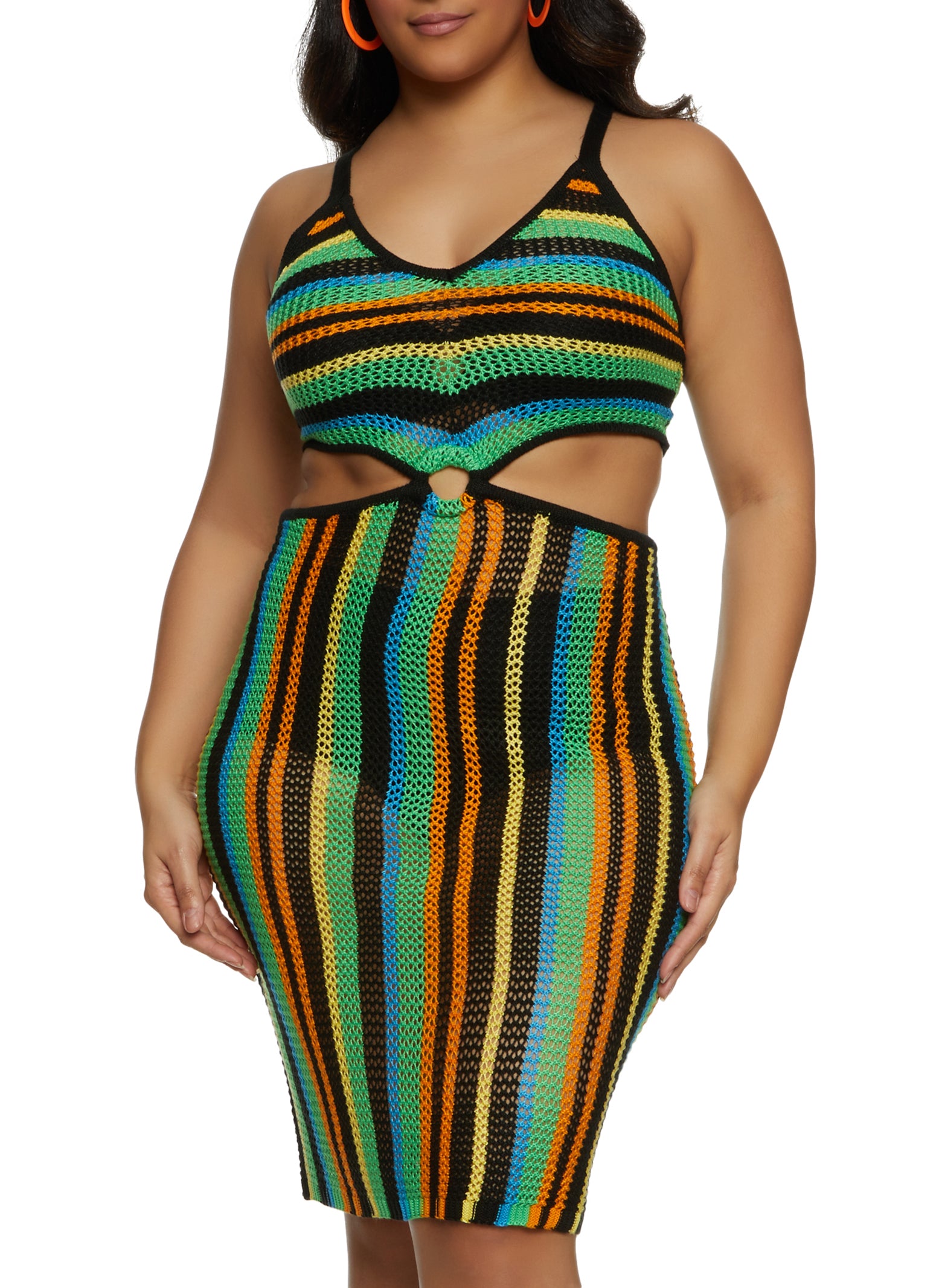 Plus Size Crochet Striped Cut Out Dress