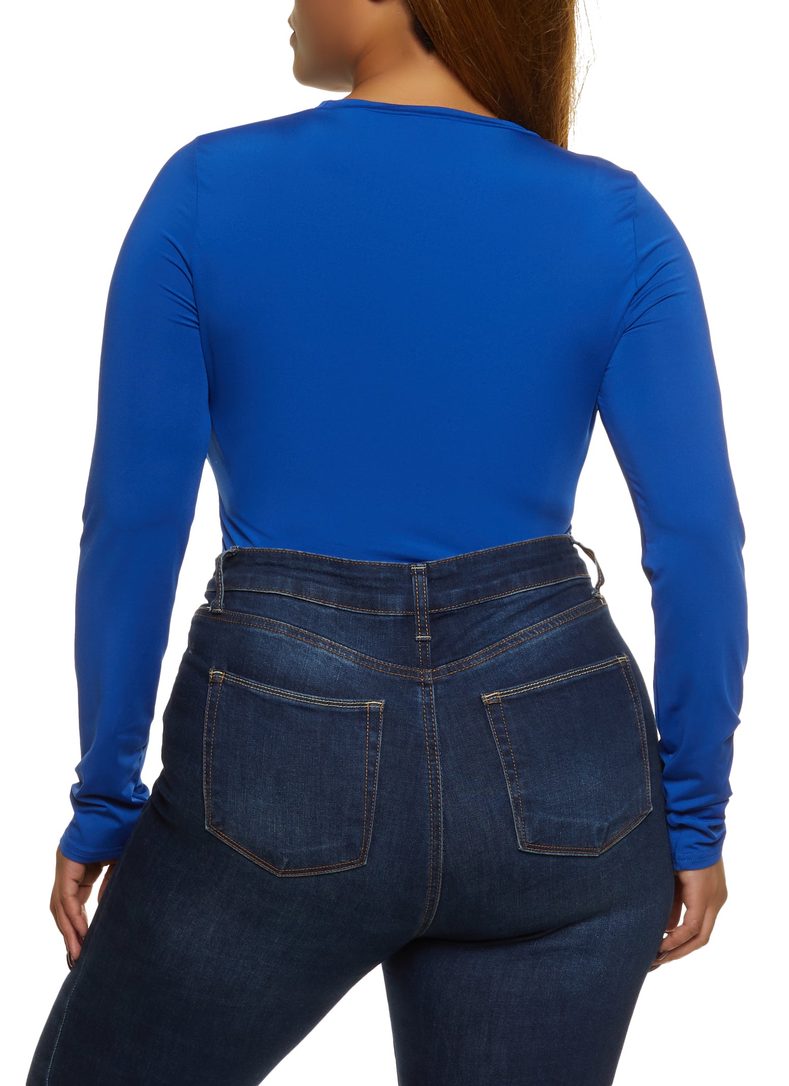 Plus Size Crew Neck Long Sleeve Bodysuit - Royal Blue