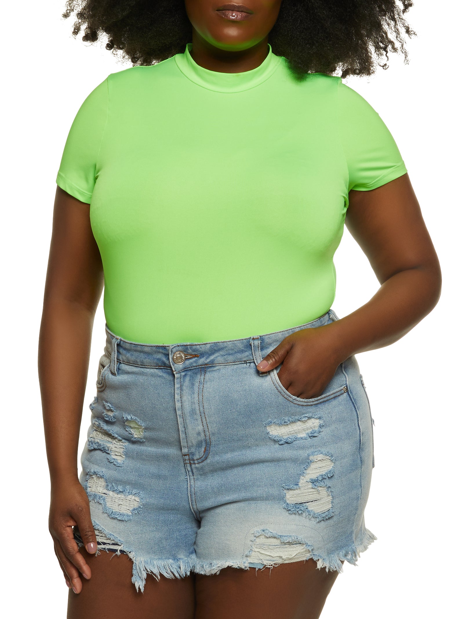 Plus Size Short Sleeve Mock Neck Bodysuit