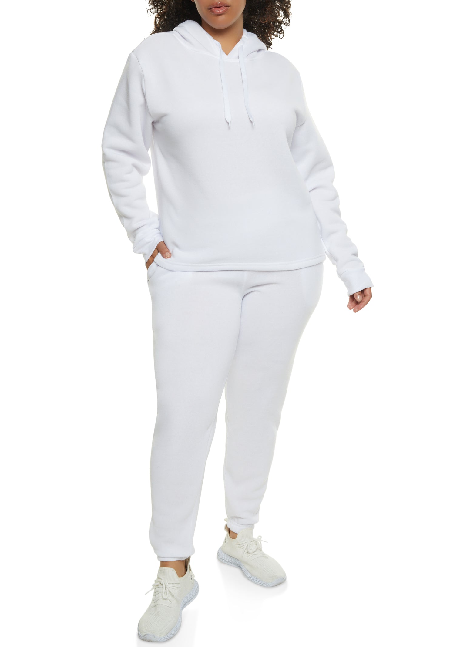 Plus Size Solid Pullover Hoodie - White