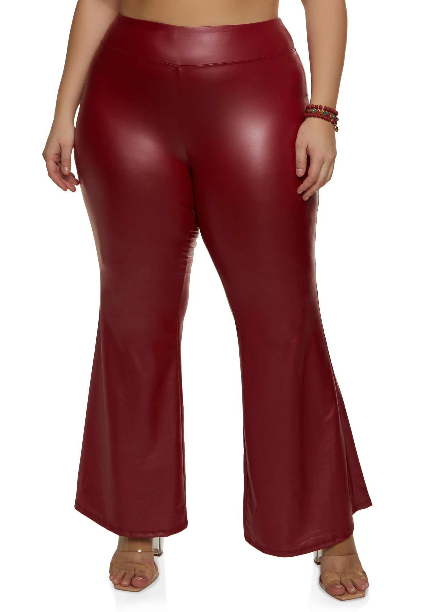 Plus Size Solid High Waist Flare Pants 