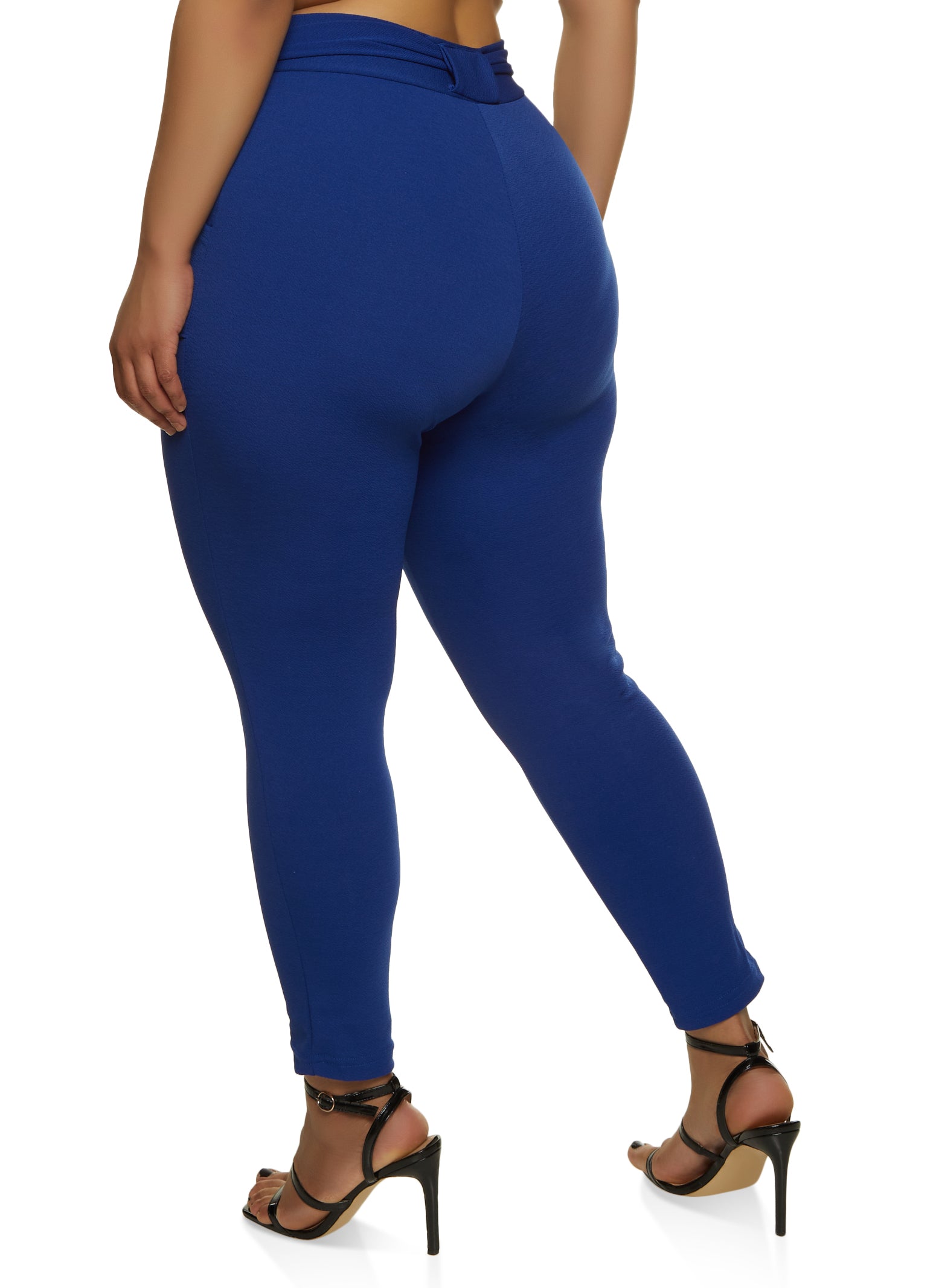 Plus Size Crepe Knit Belted Dress Pants