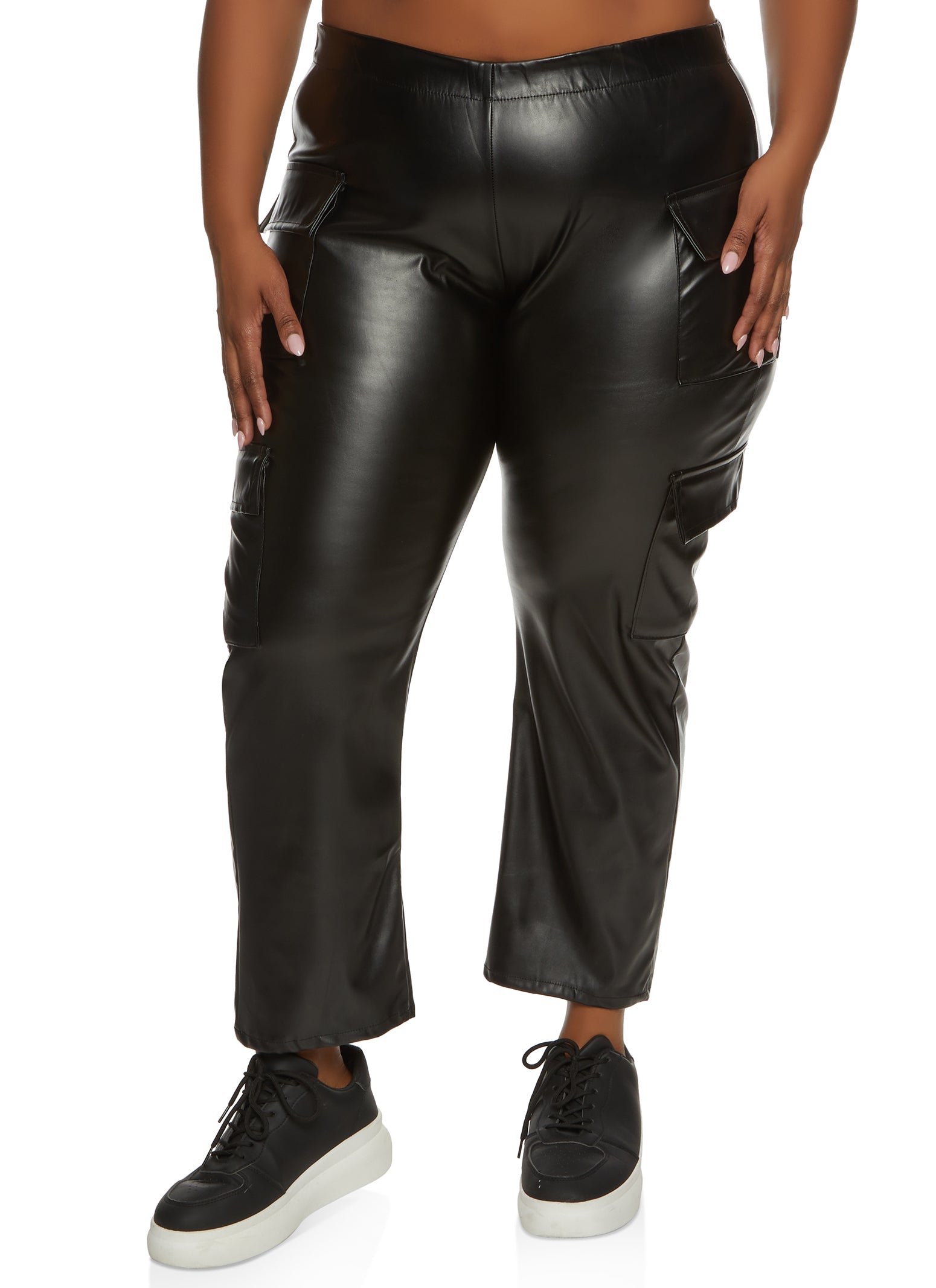 Plus Size Faux Leather High Waist Pull On Pants