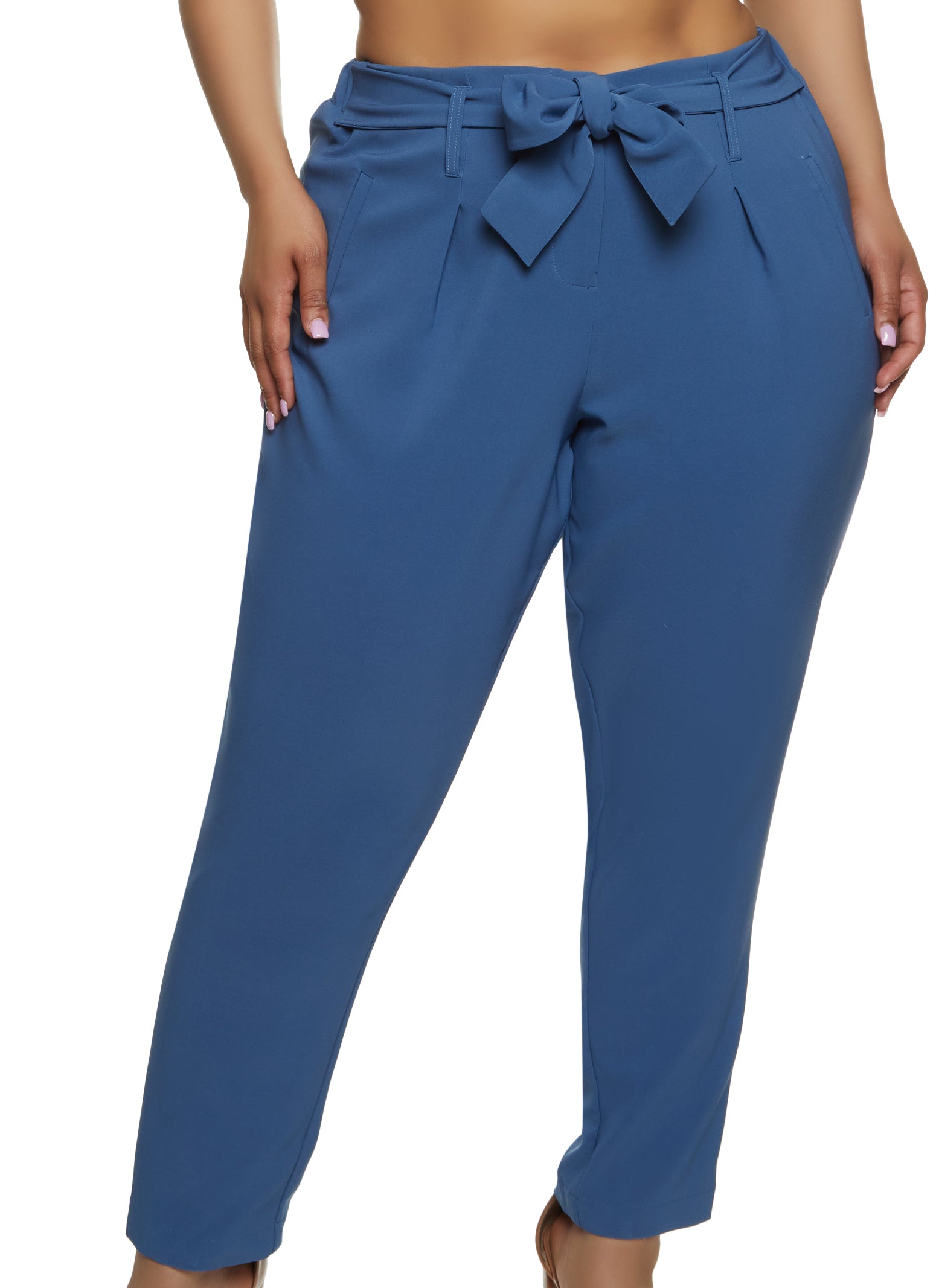 Plus Size Solid Crepe Knit Tie Waist Pants