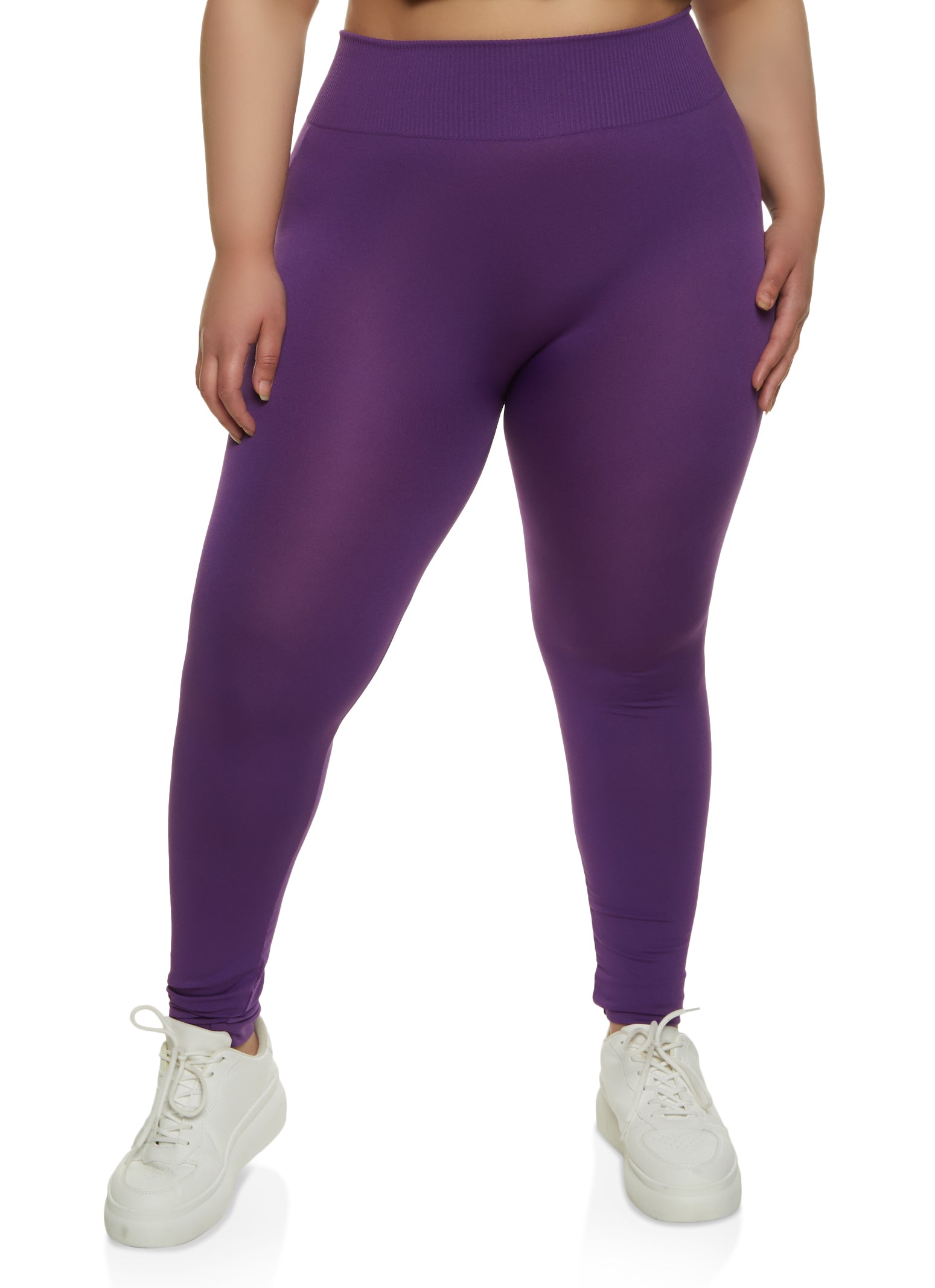 Purple Solid Knitted Women Tights