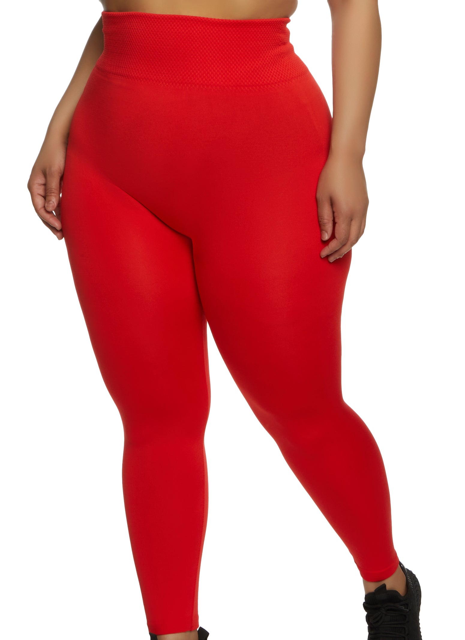 Plus Size Fleece Lined High Waist Leggings - Red